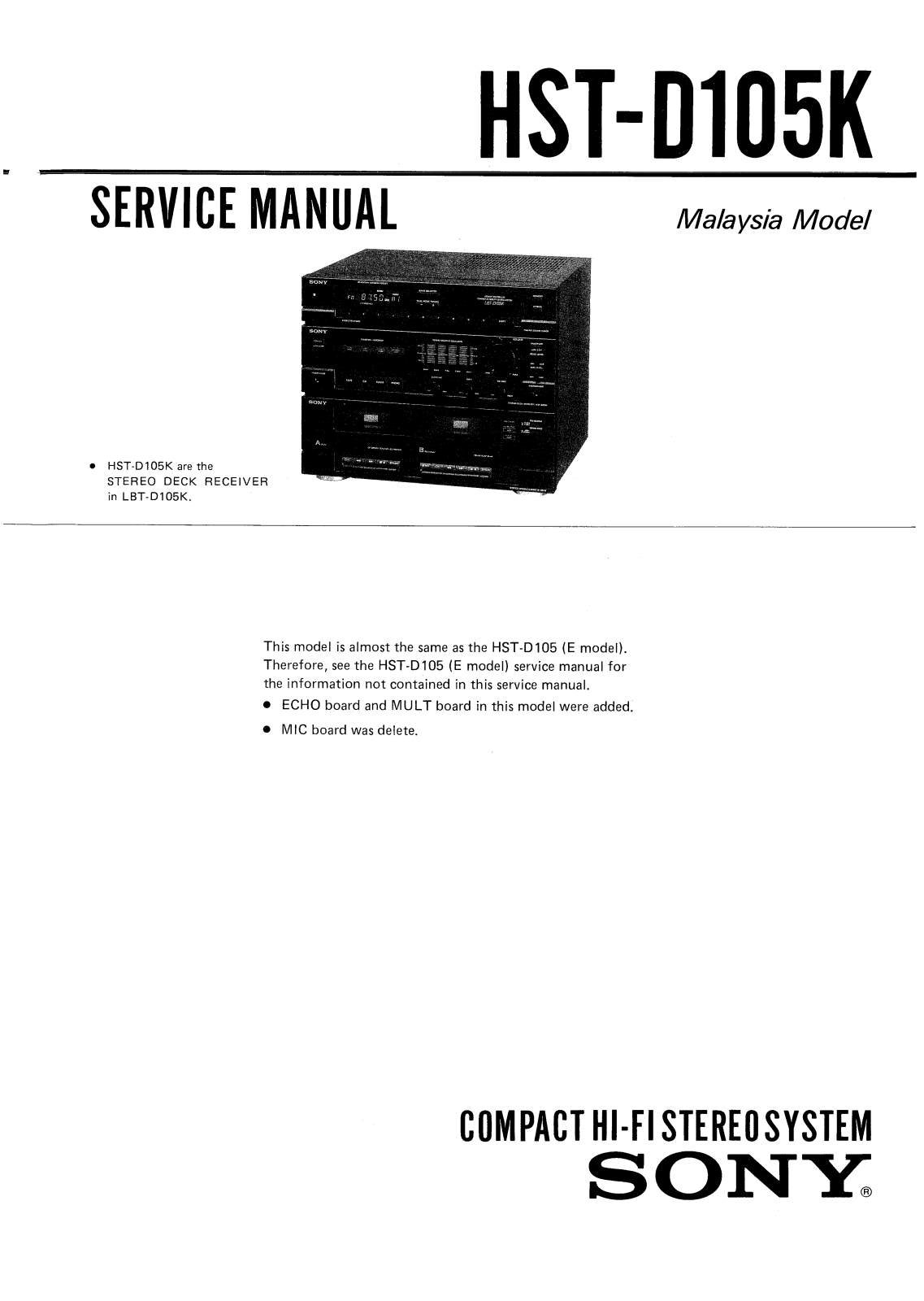 Sony HSTD-105-K Service manual