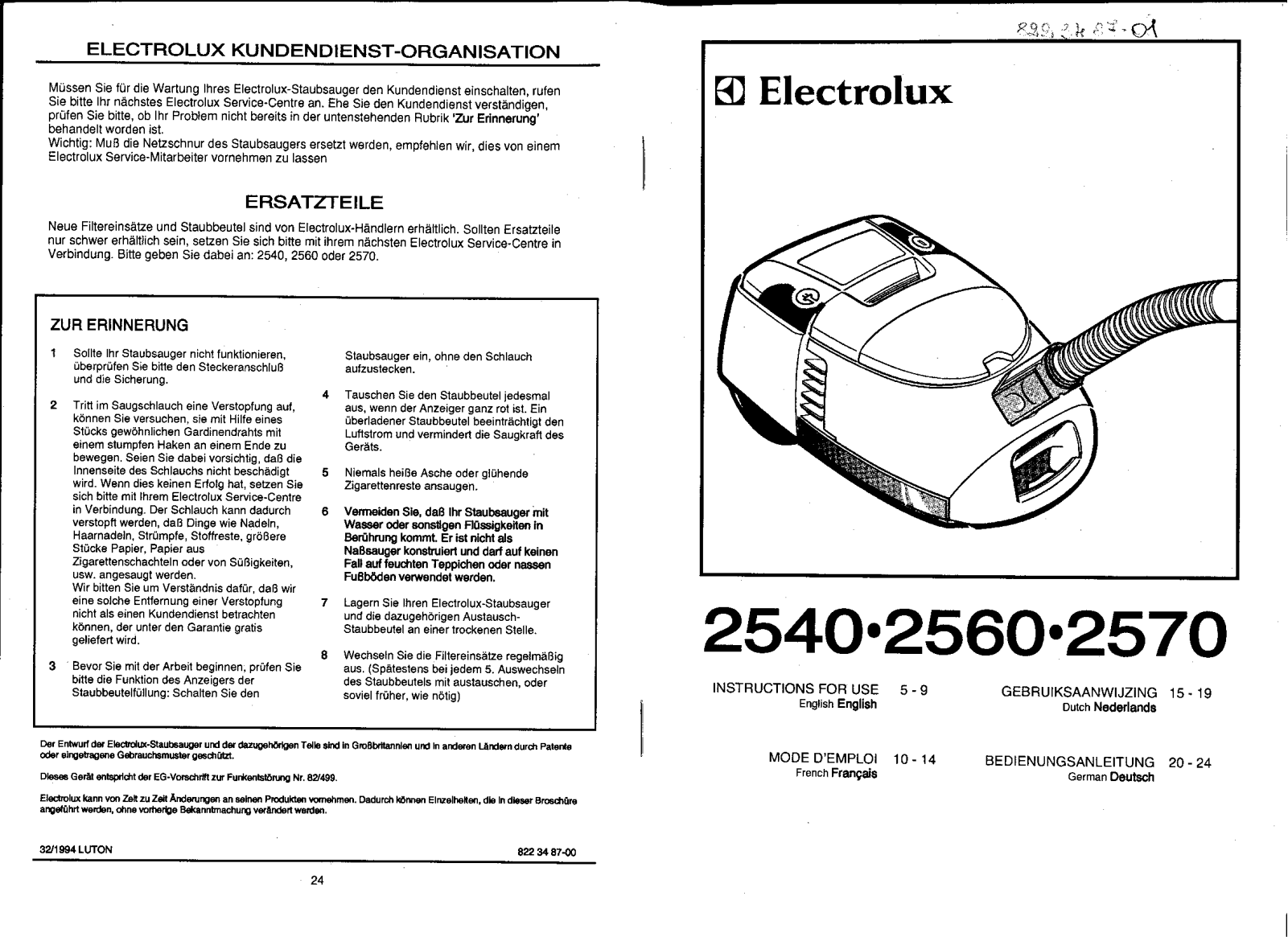 AEG Z2575, Z2540, Z2570 User Manual