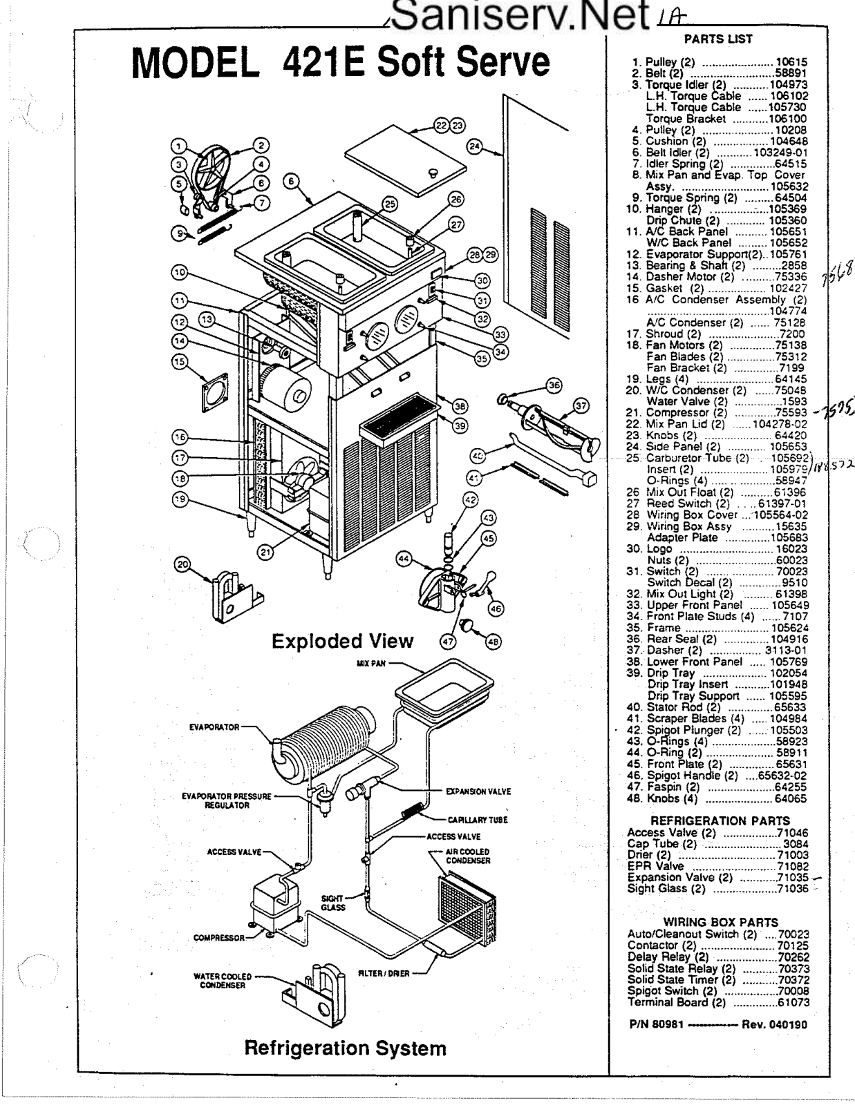 SaniServ 421E Parts Diagram