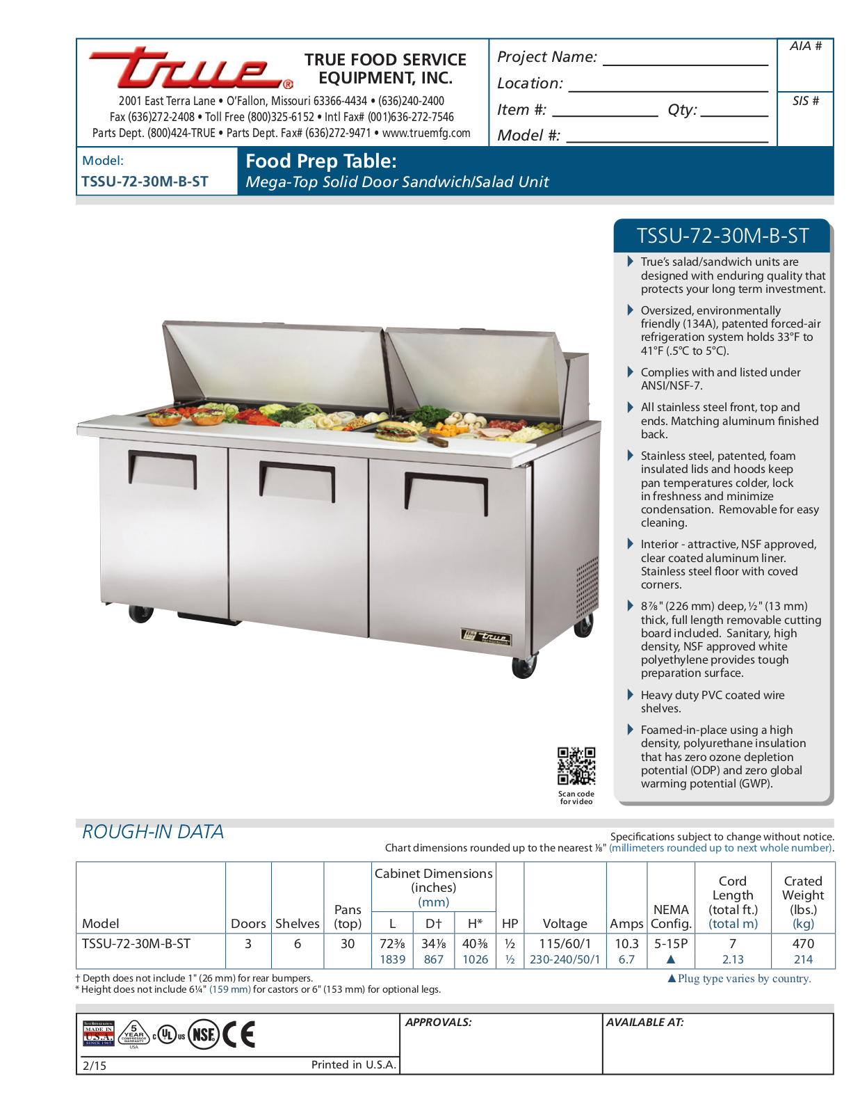 True TSSU-72-30M-B-ST User Manual