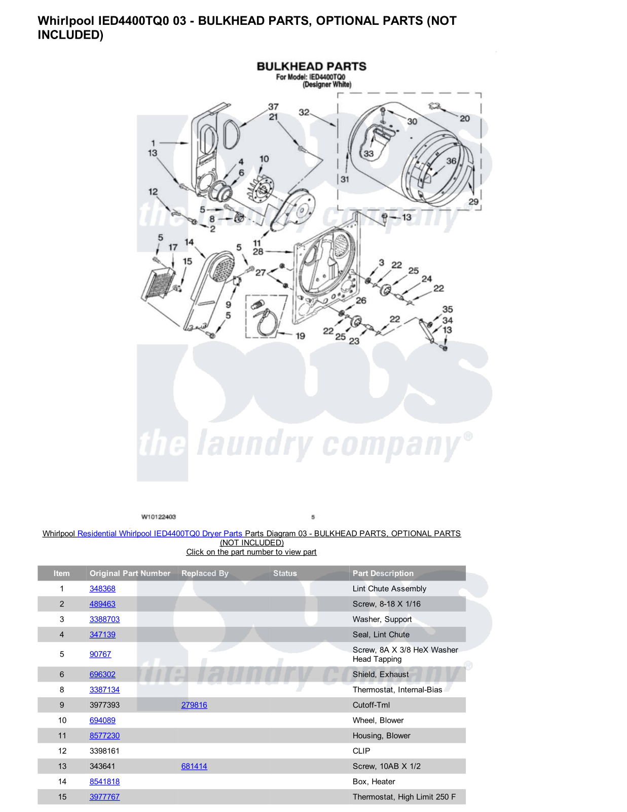 Whirlpool IED4400TQ0 Parts Diagram