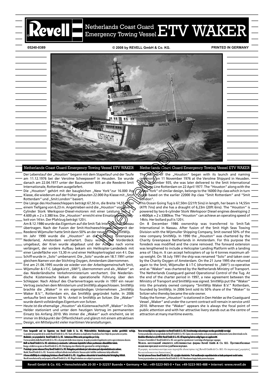 REVELL Netherlands Coast Guard ETV Kustwacht Waker User Manual