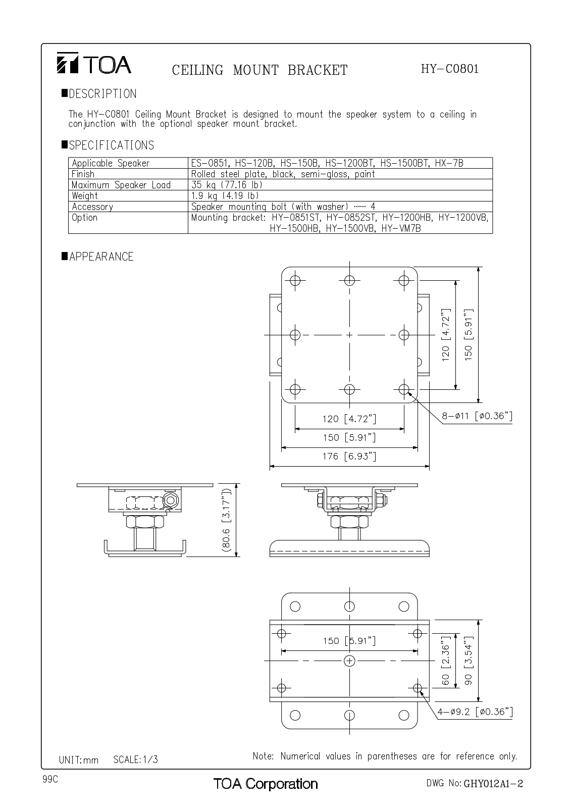 TOA HY-CM7BSET, HY-C0801 User Manual