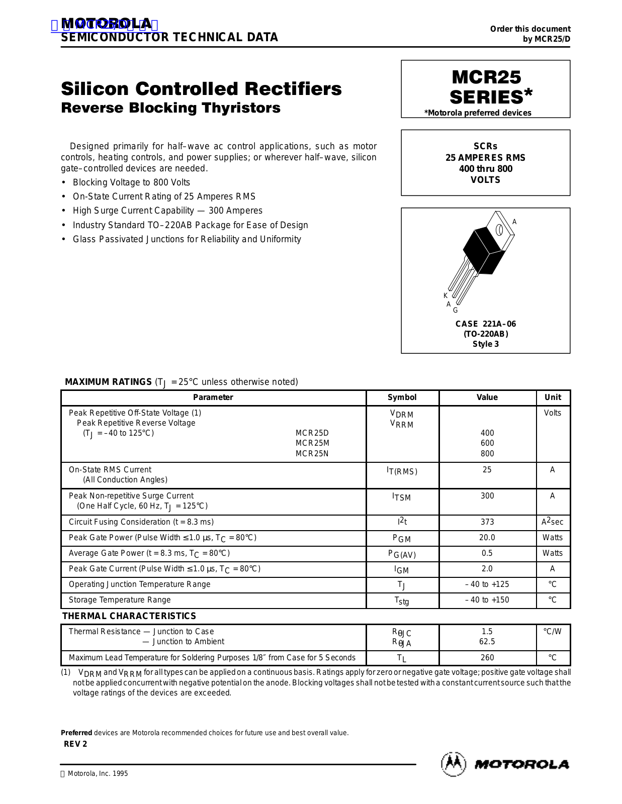 MOTOROLA MCR25 Technical data