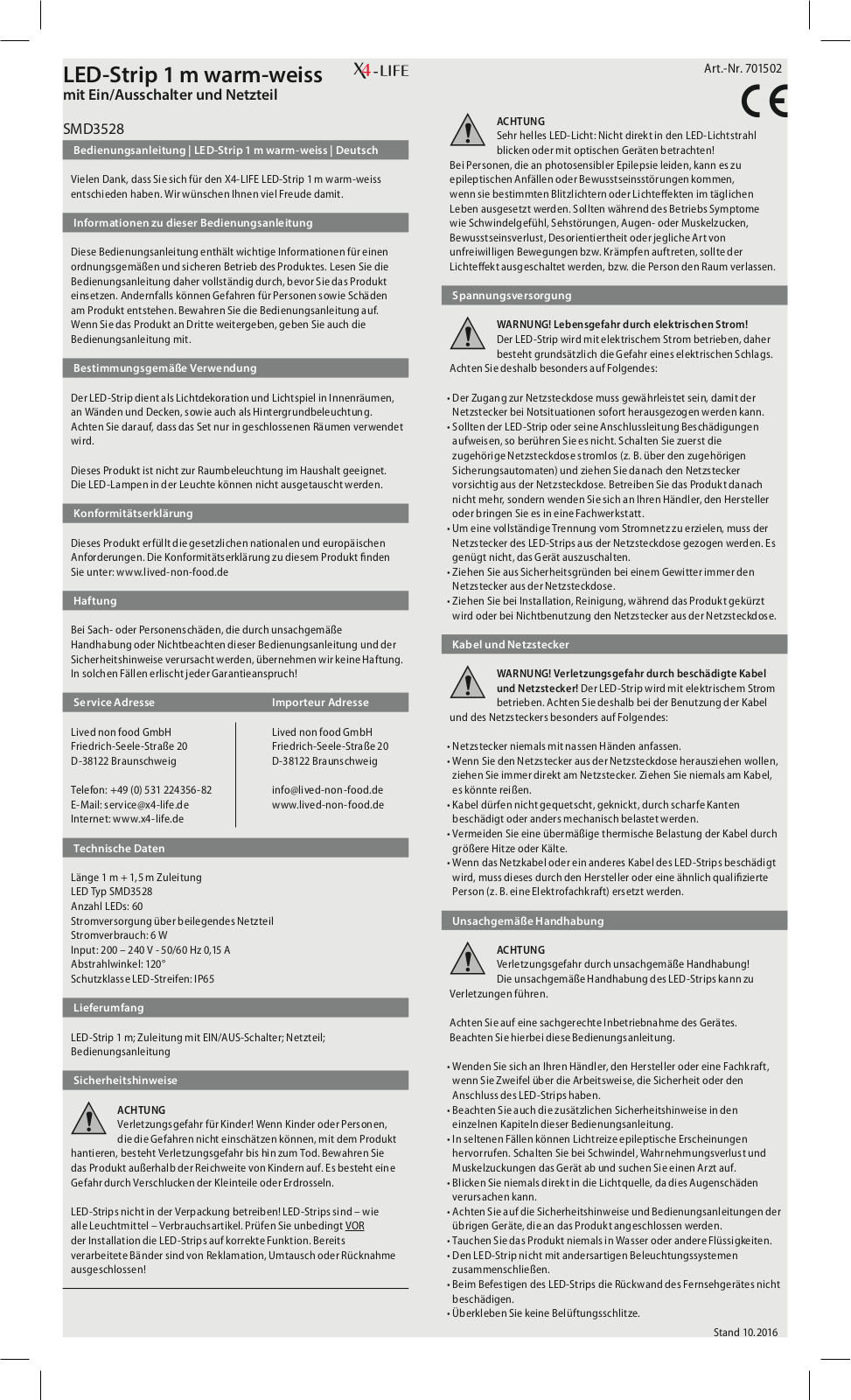 X4-LIFE 701502 User guide