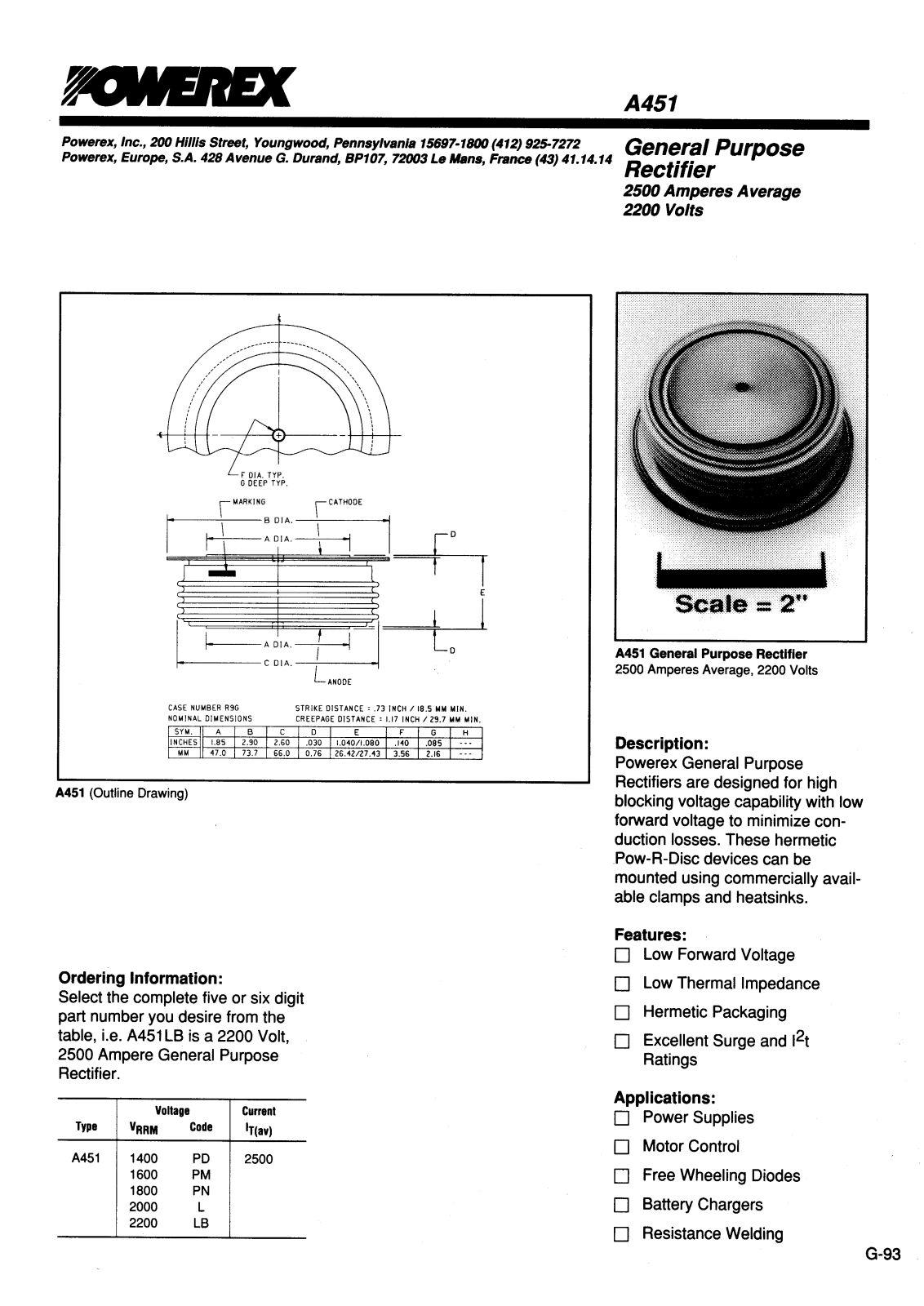 POWEREX A451PN, A451PM, A451PD, A451LB, A451L Datasheet