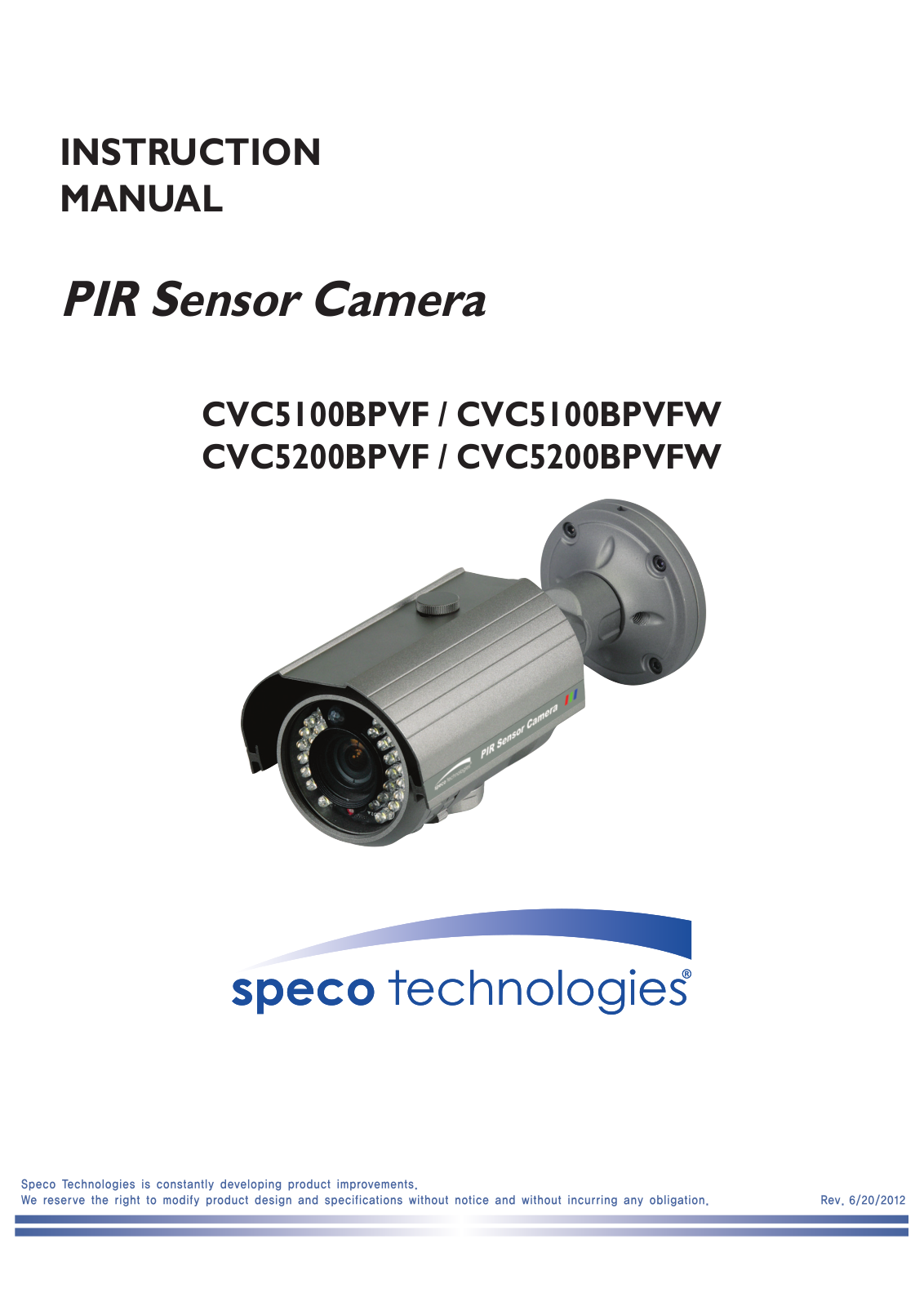 Speco Technologies CVC5200BPVFW, CVC5100BPVF, CVC5100BPVFW, CVC5200BPVF User Manual