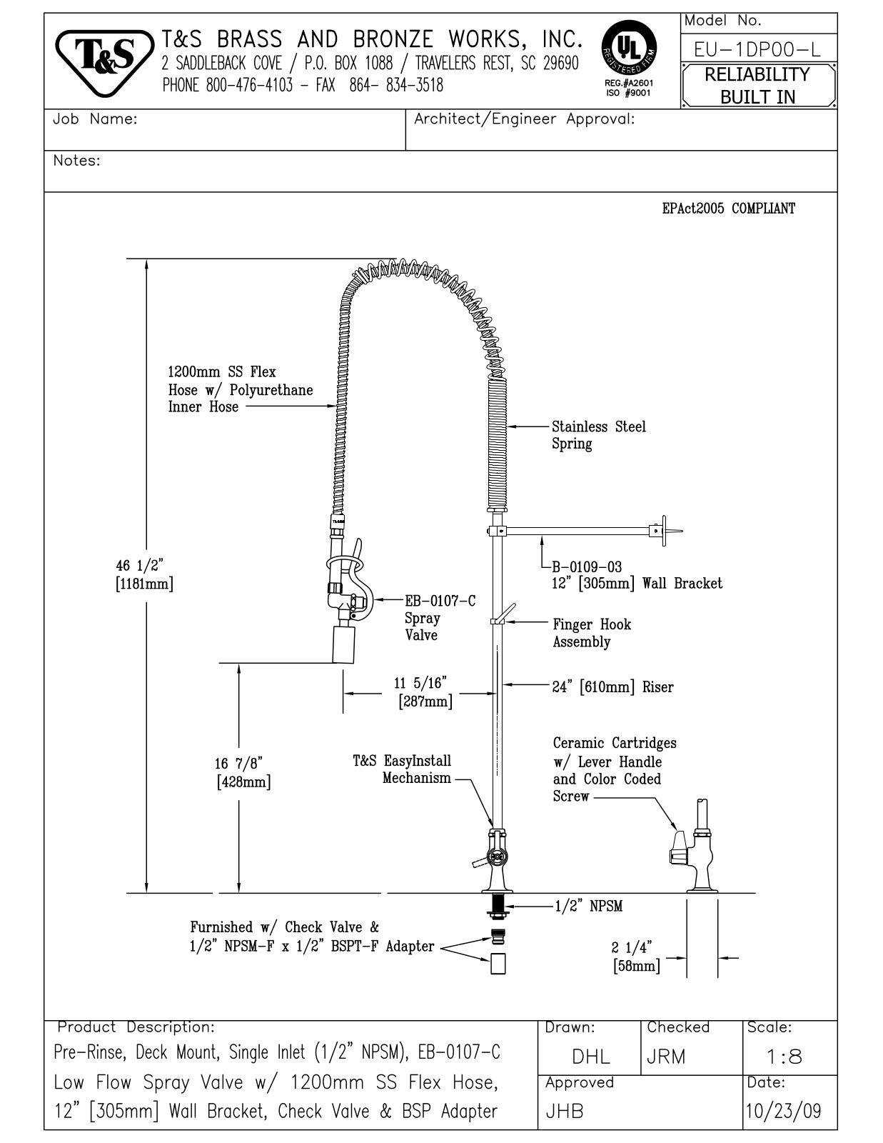 T&S Brass EU-1DP00-L User Manual