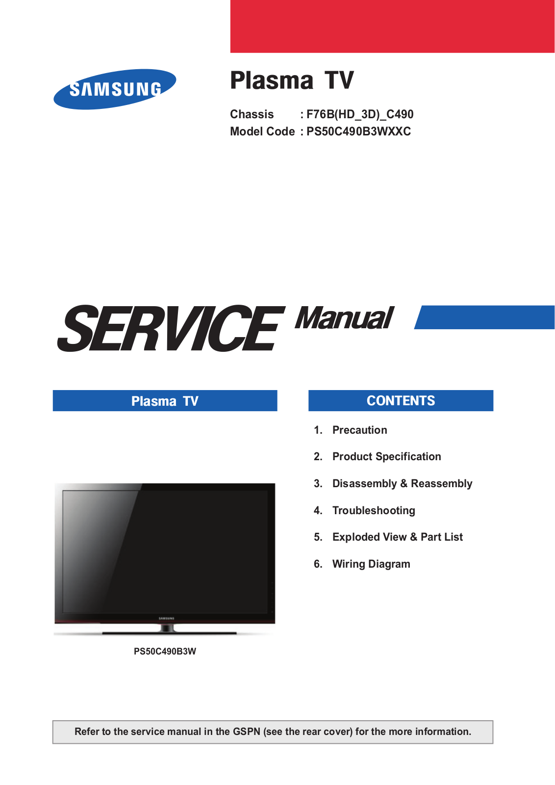 Samsung PS50C490B3WXXC Schematic