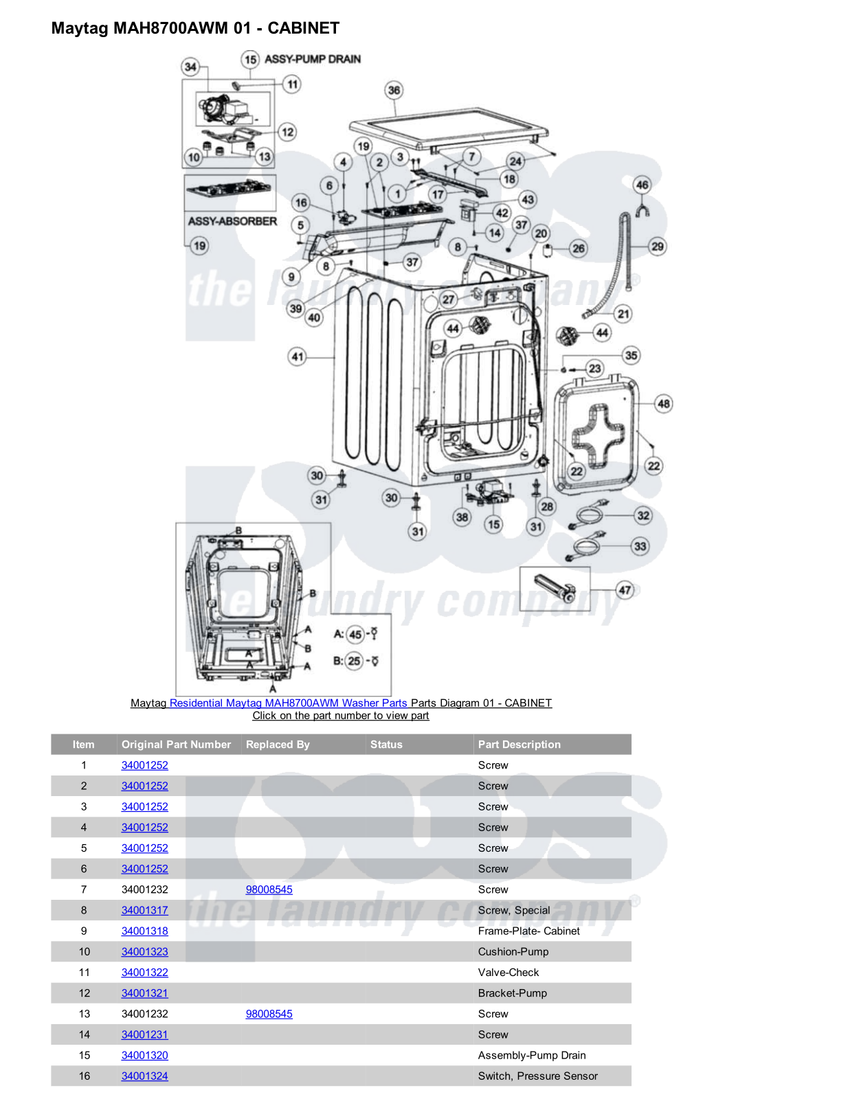 Maytag MAH8700AWM Parts Diagram