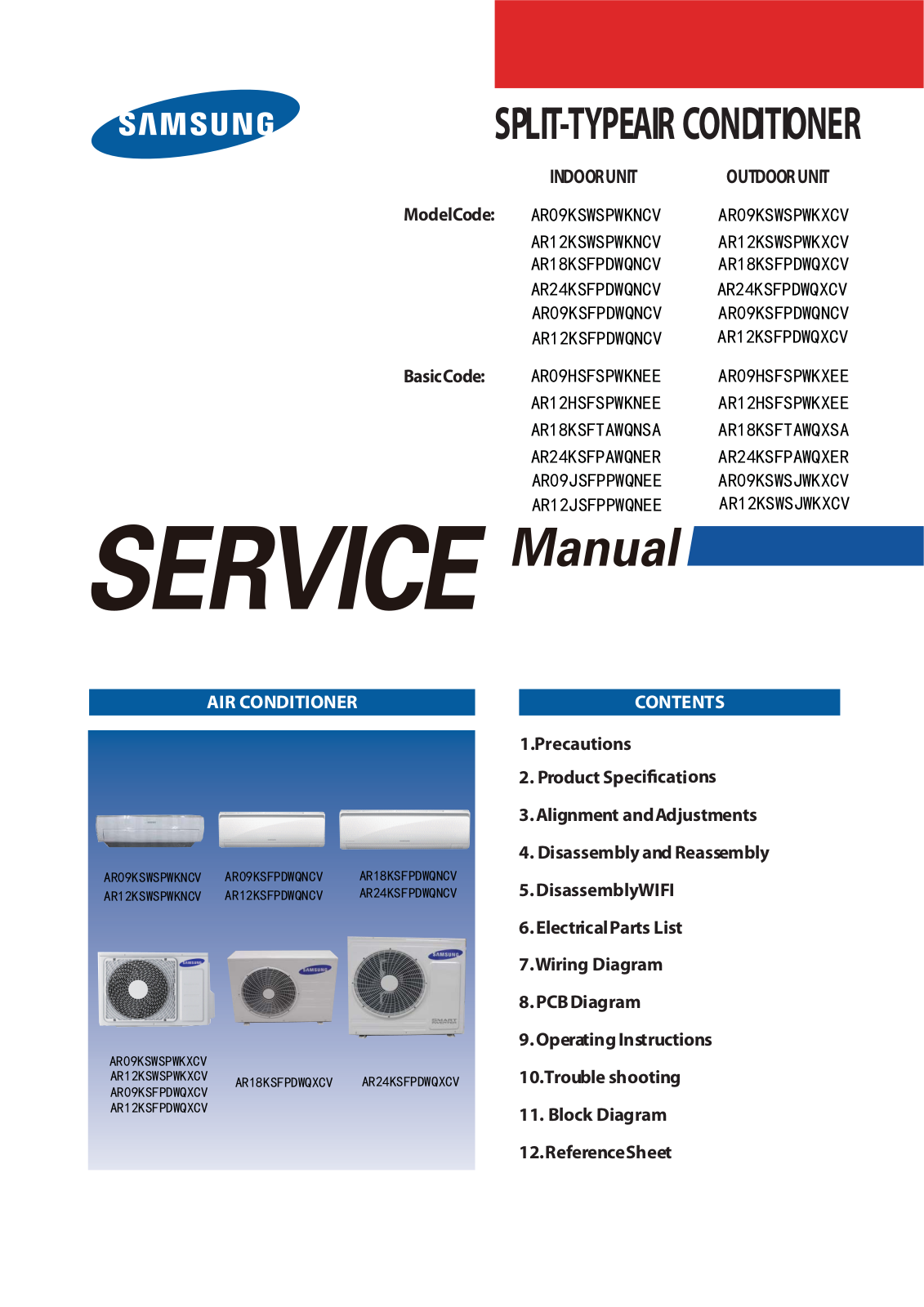 Samsung AR18KSFPDWQNCV, AR09KSWSPWKXCV, AR18KSFPDWQXCV, AR24KSFPDWQNCV, AR24KSFPDWQXCV Service Manual