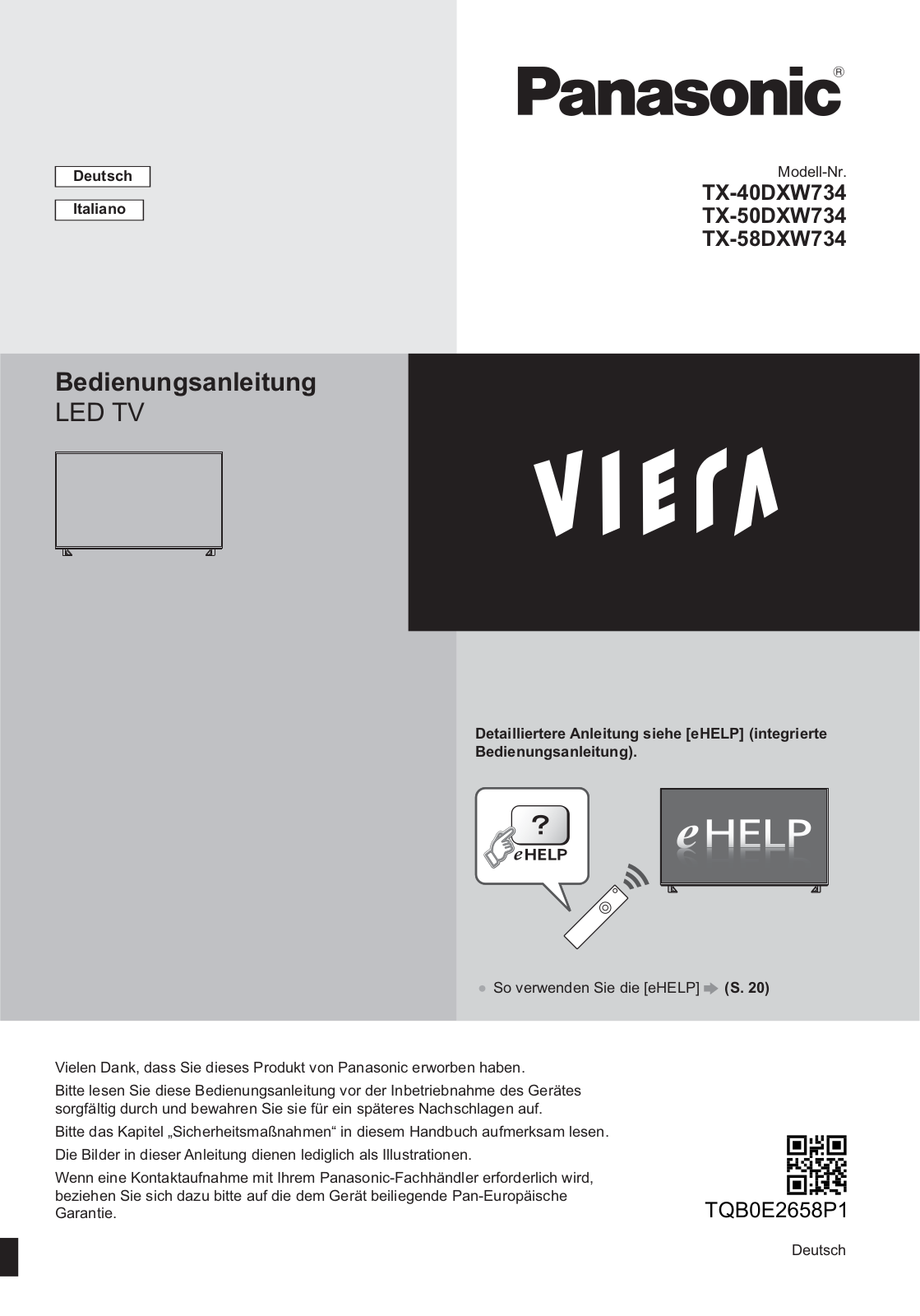 Panasonic TX-58DXW734, TX-40DXW734, TX-50DXW734 User Manual