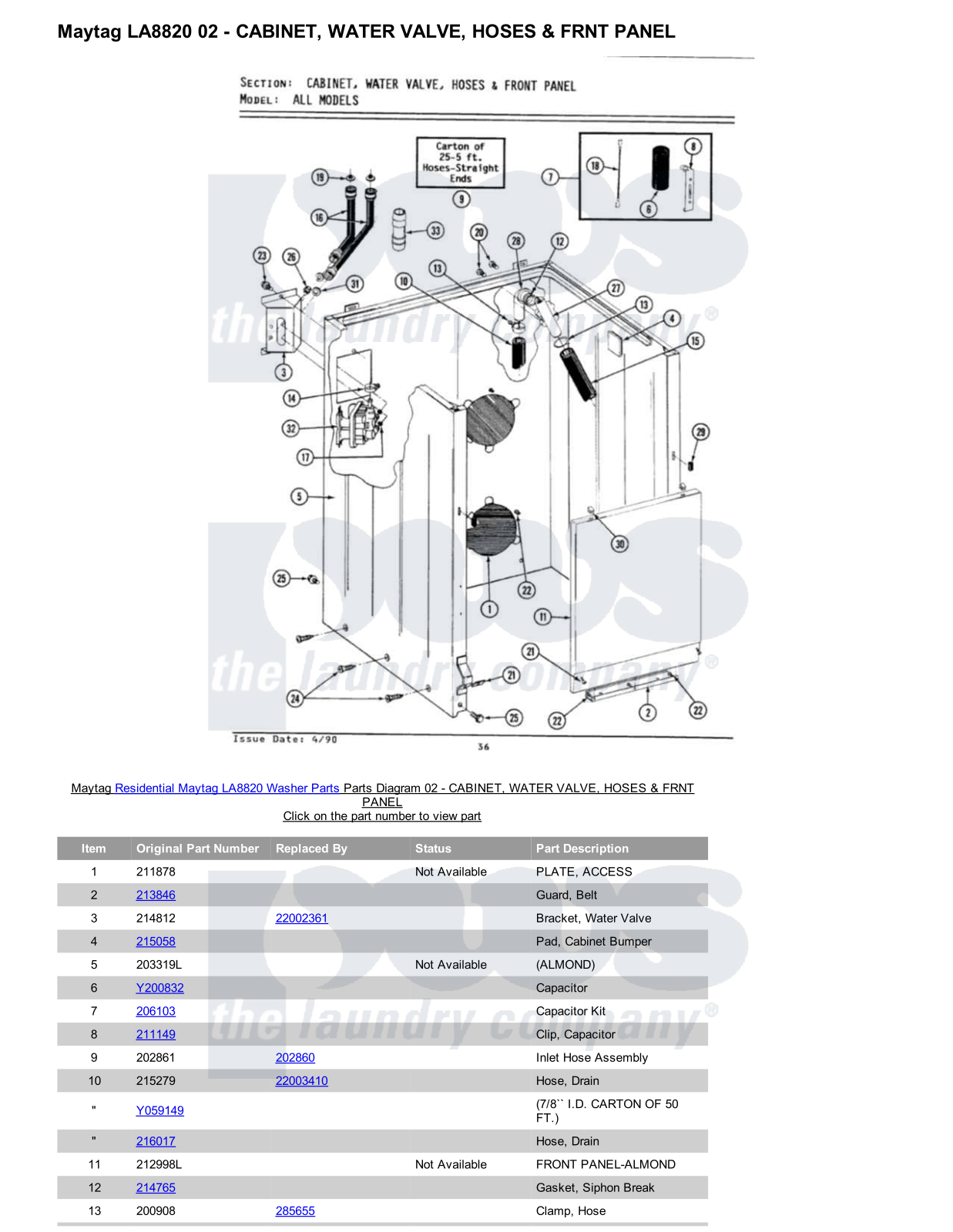 Maytag LA8820 Parts Diagram