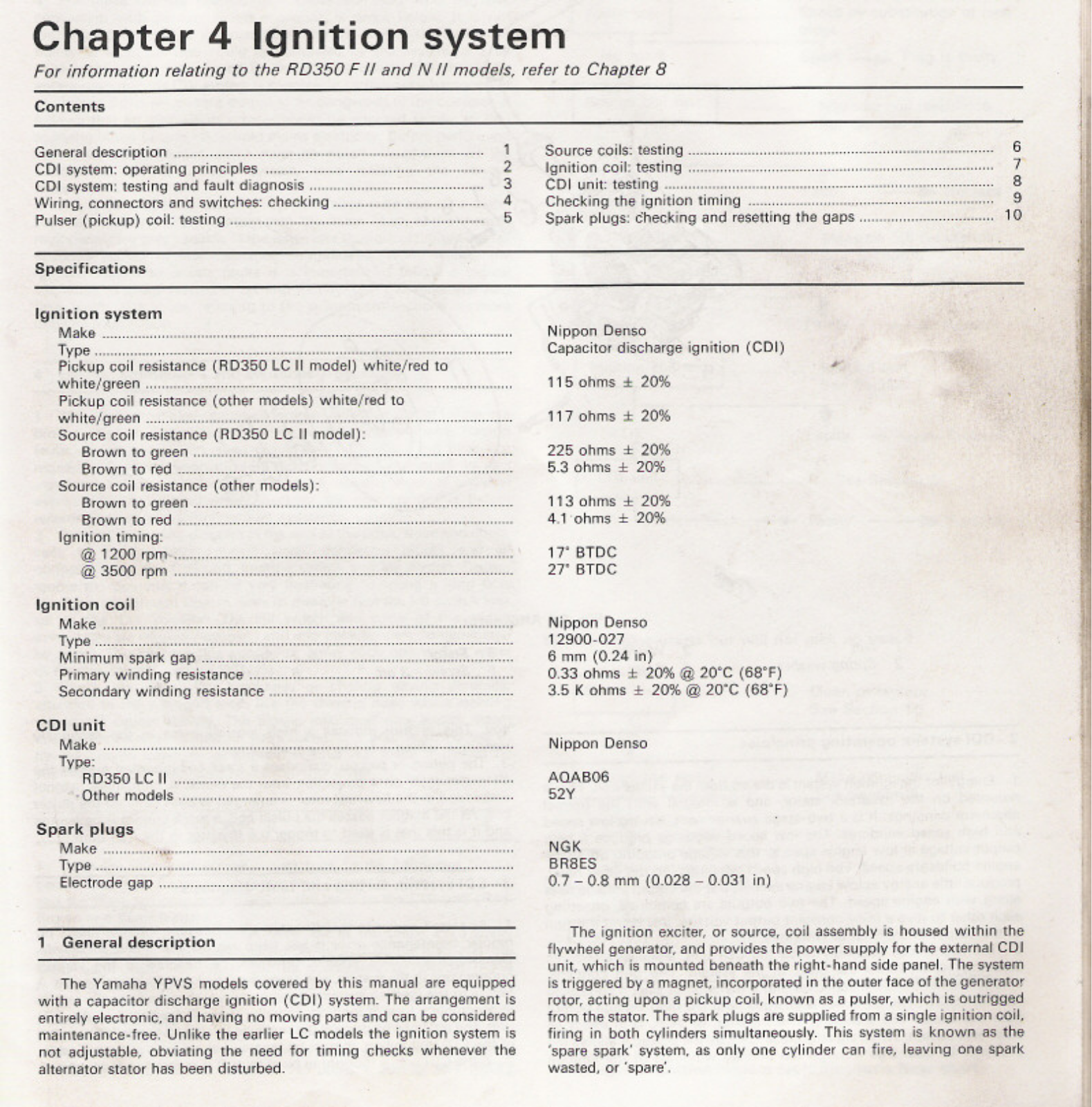 Yamaha RD350 YPVS Service Manual 4 Ignition system