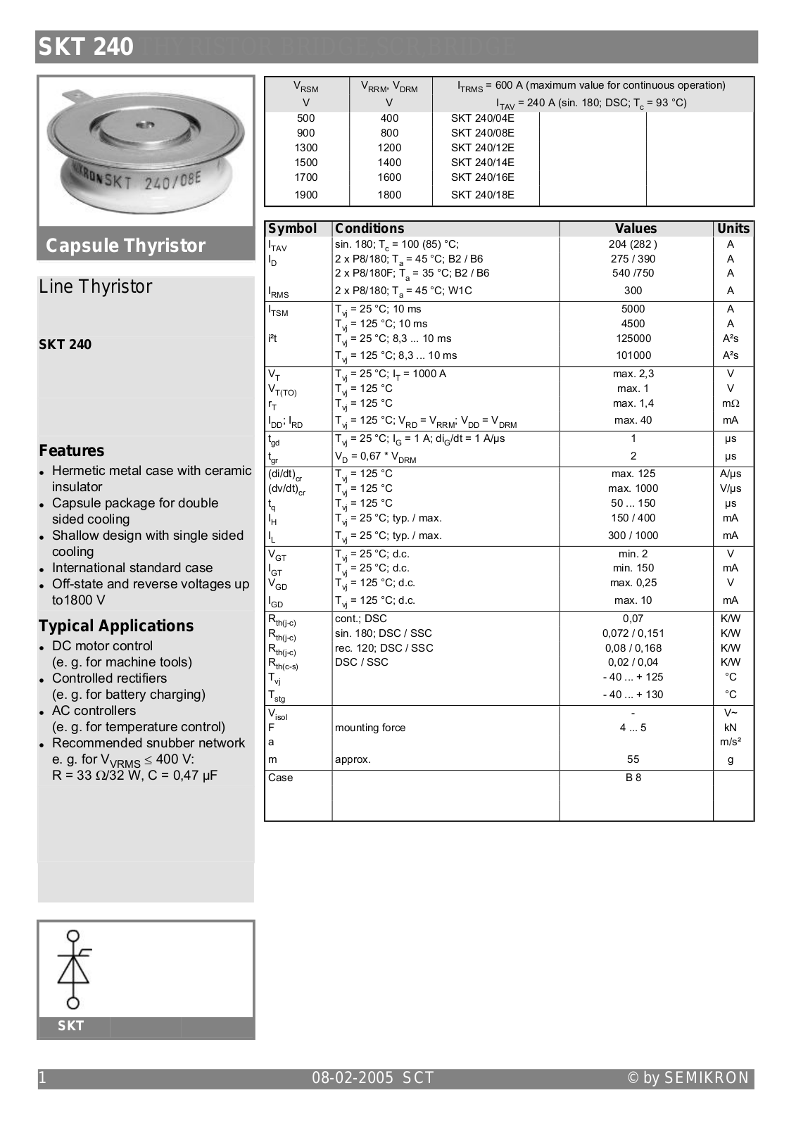 Datasheet SKT240 DataSheet (Semikron) - ManualMachine.com