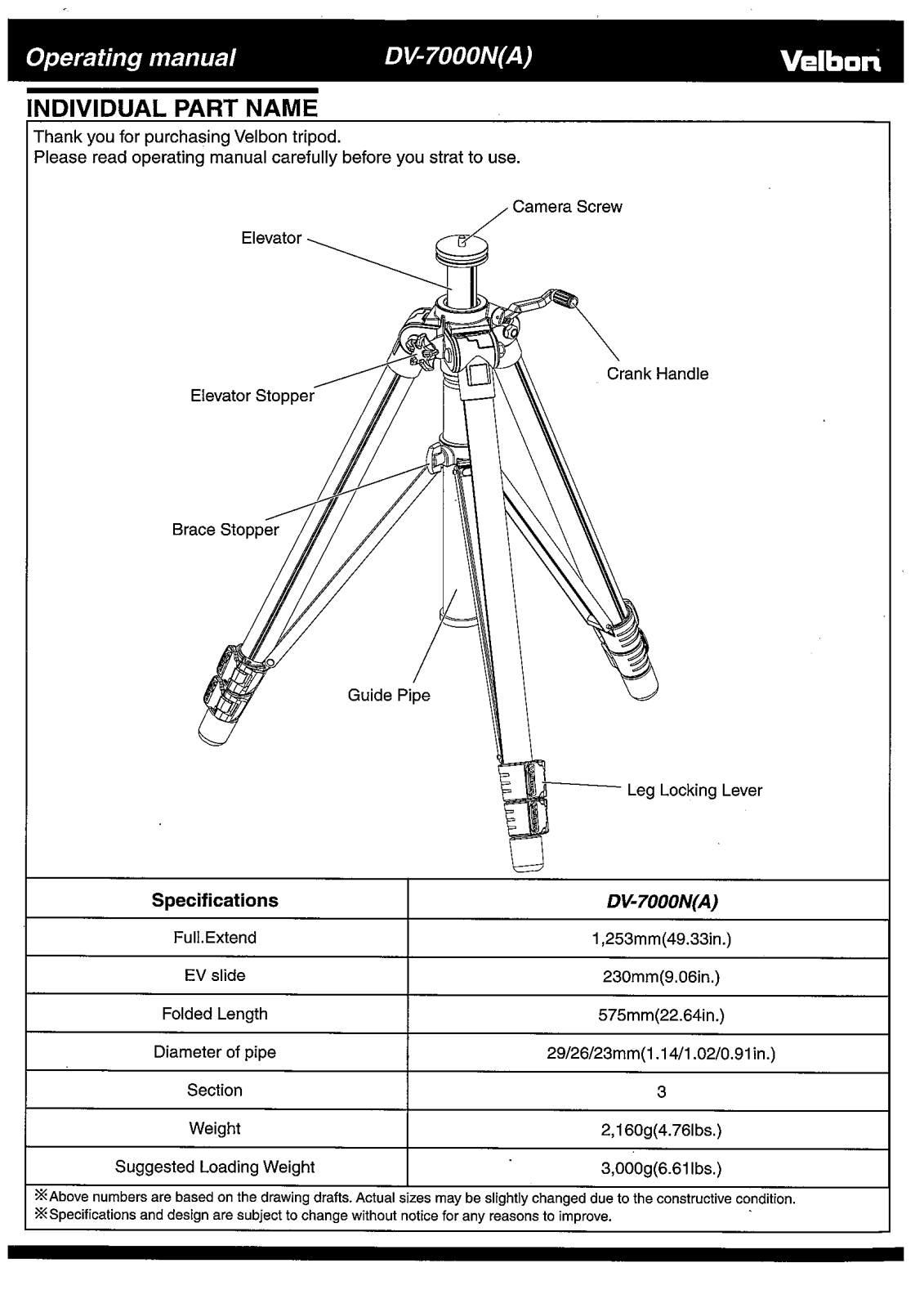 Velbon DV-7000N User manual