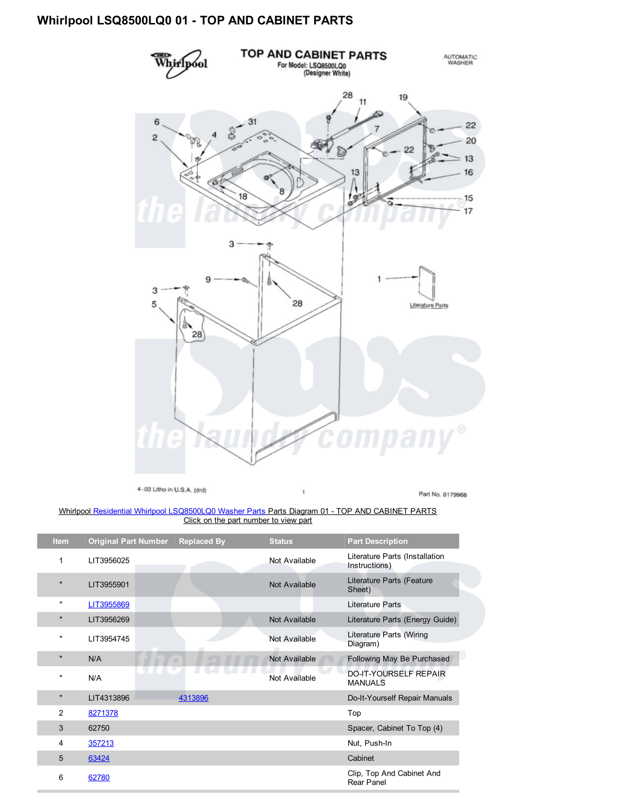 Whirlpool LSQ8500LQ0 Parts Diagram