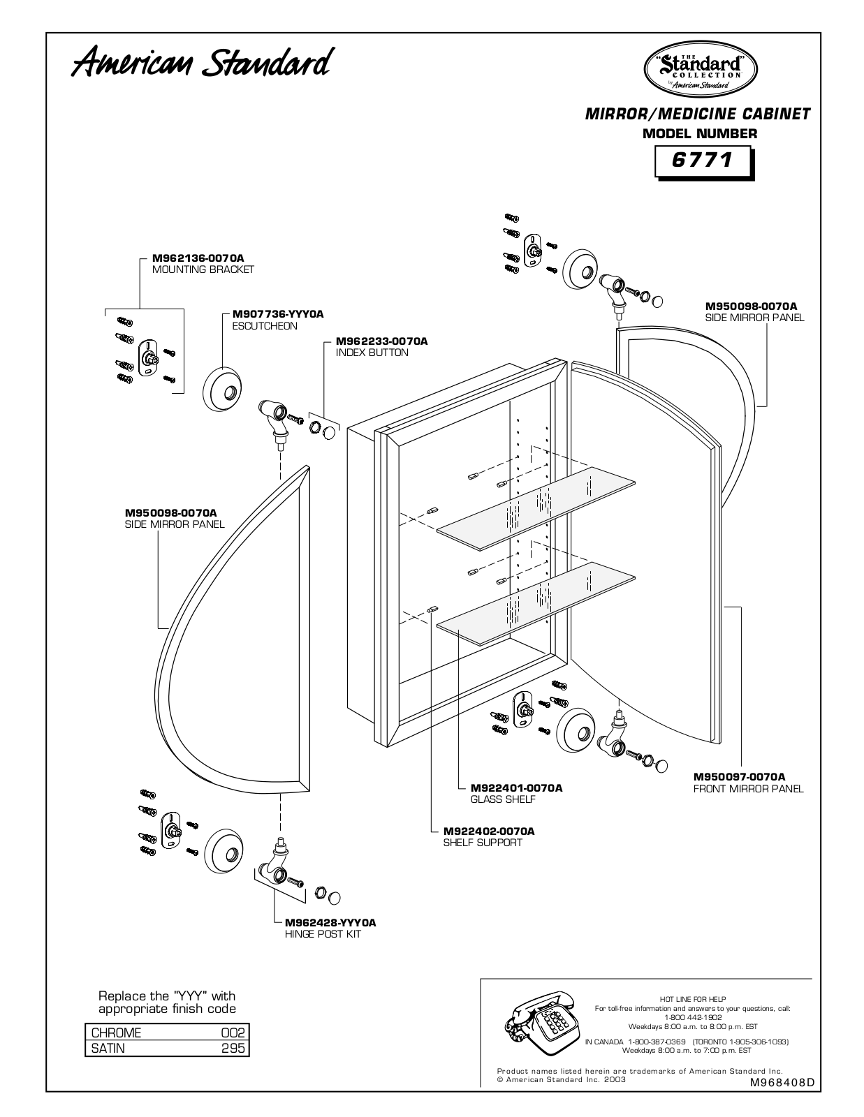 American Standard M950098-0070A, M962136-0070A, M962428-YYY0A, M922402-0070A, M907736-YYY0A User Manual