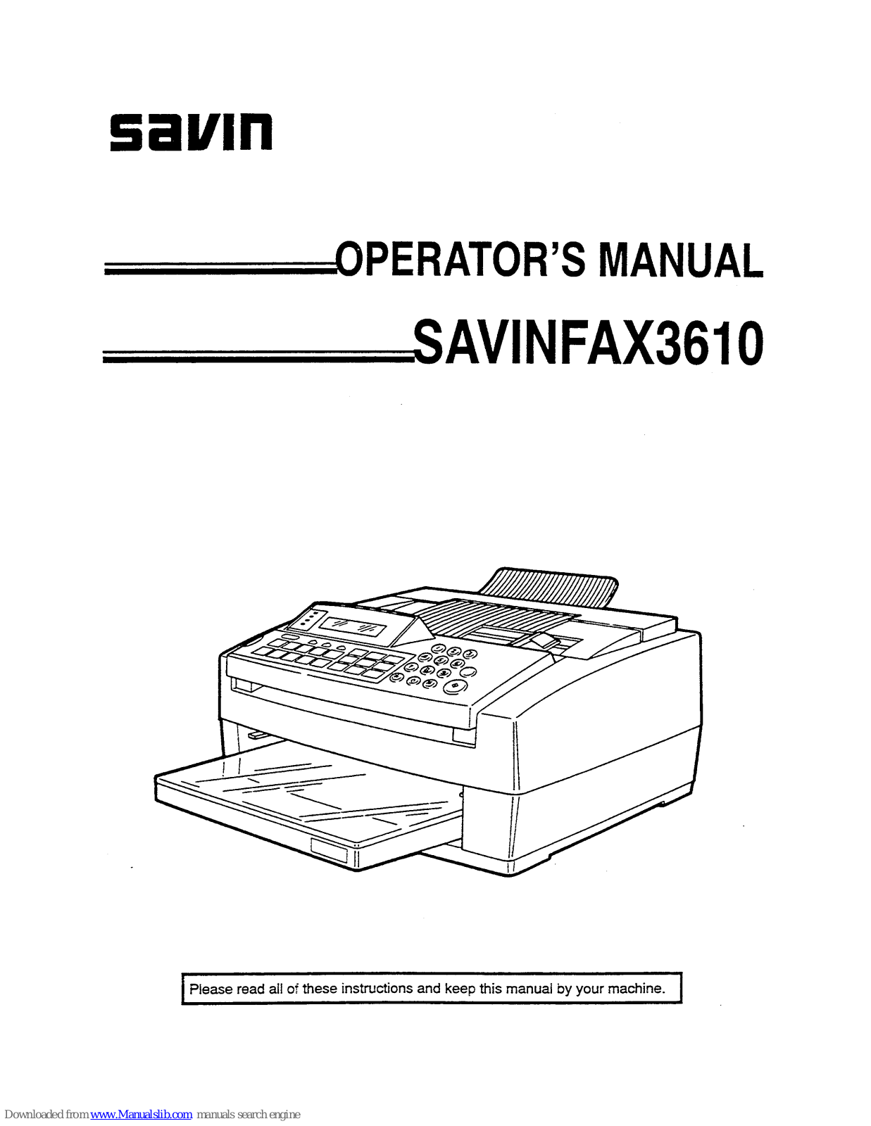 Savin 3610,savinafax3610 Operator's Manual