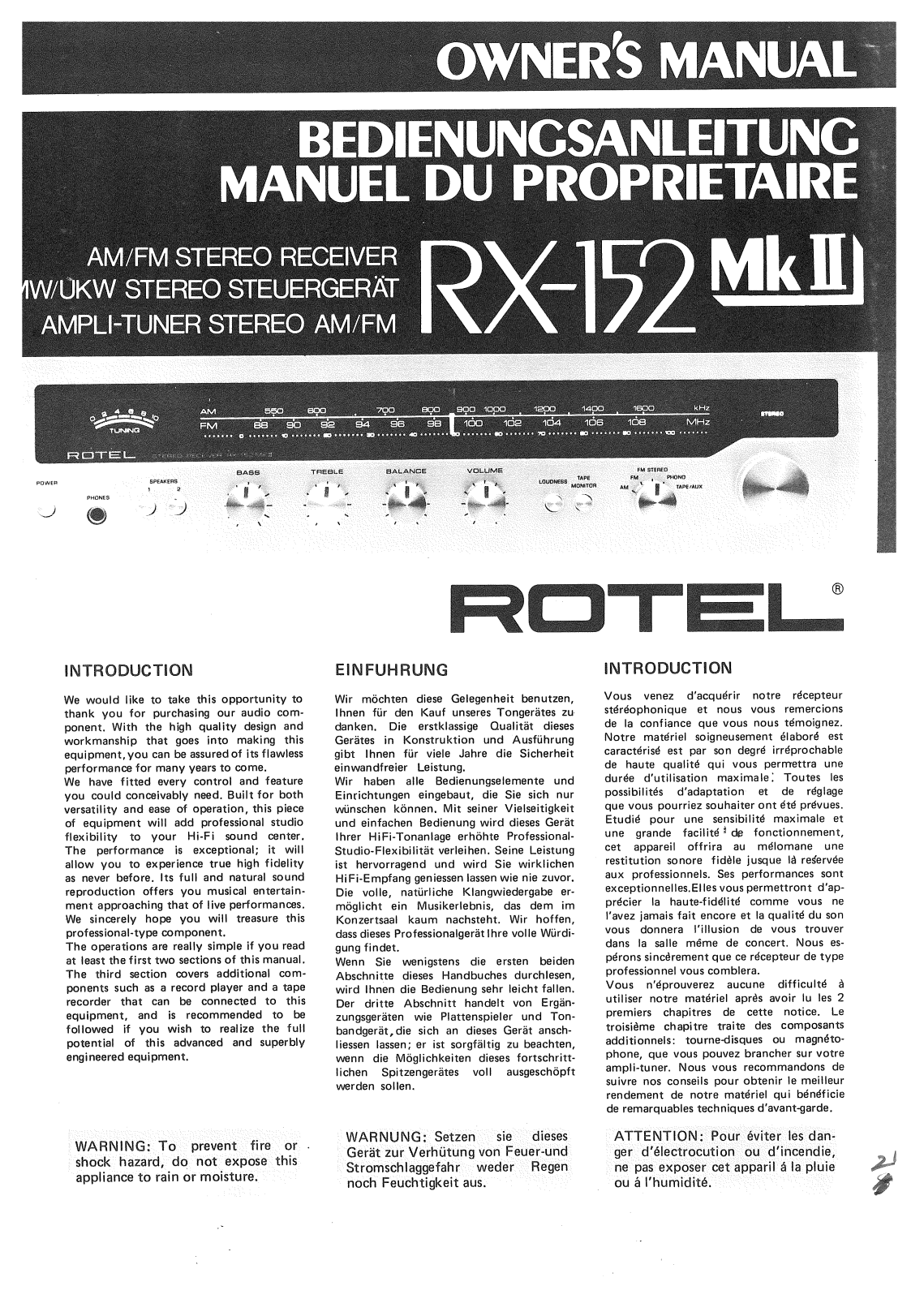 Rotel RX-152MKII User Manual