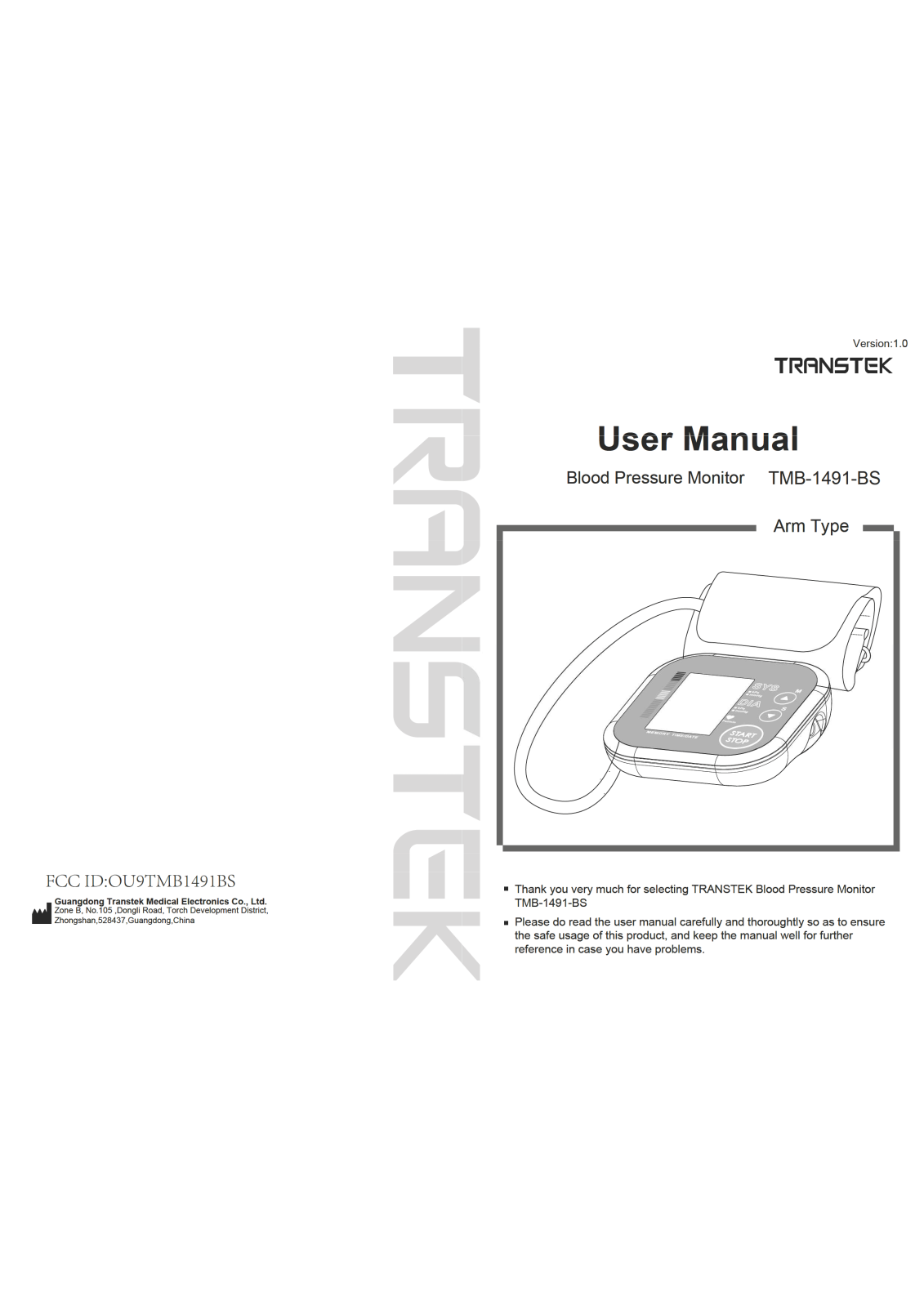 Transtek Medical Electronics TMB1491BS User Manual