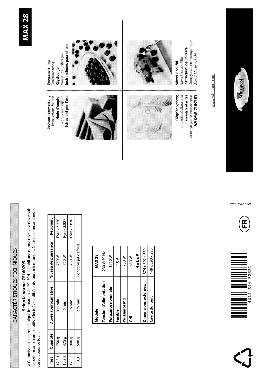 WHIRLPOOL MAX28 User Manual