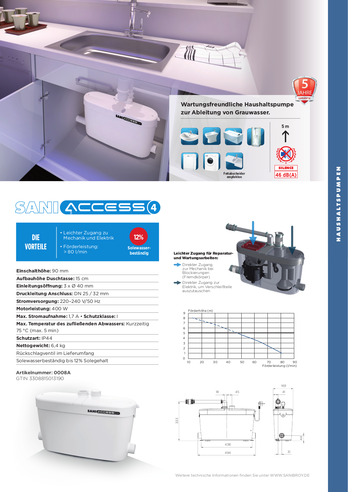 Sanibroy SaniAccess 4 Technical data