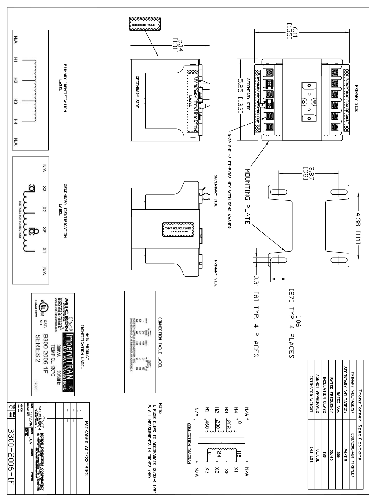 Micron Industries B300-2006-1F Specification Sheet