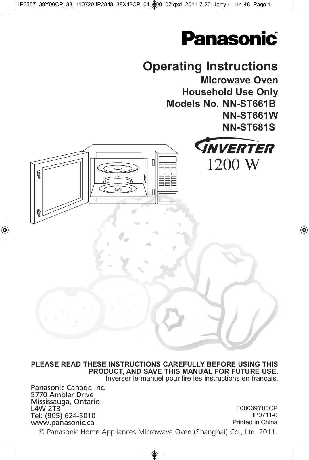 Panasonic NN-ST661B, NN-ST661W Operating Instructions