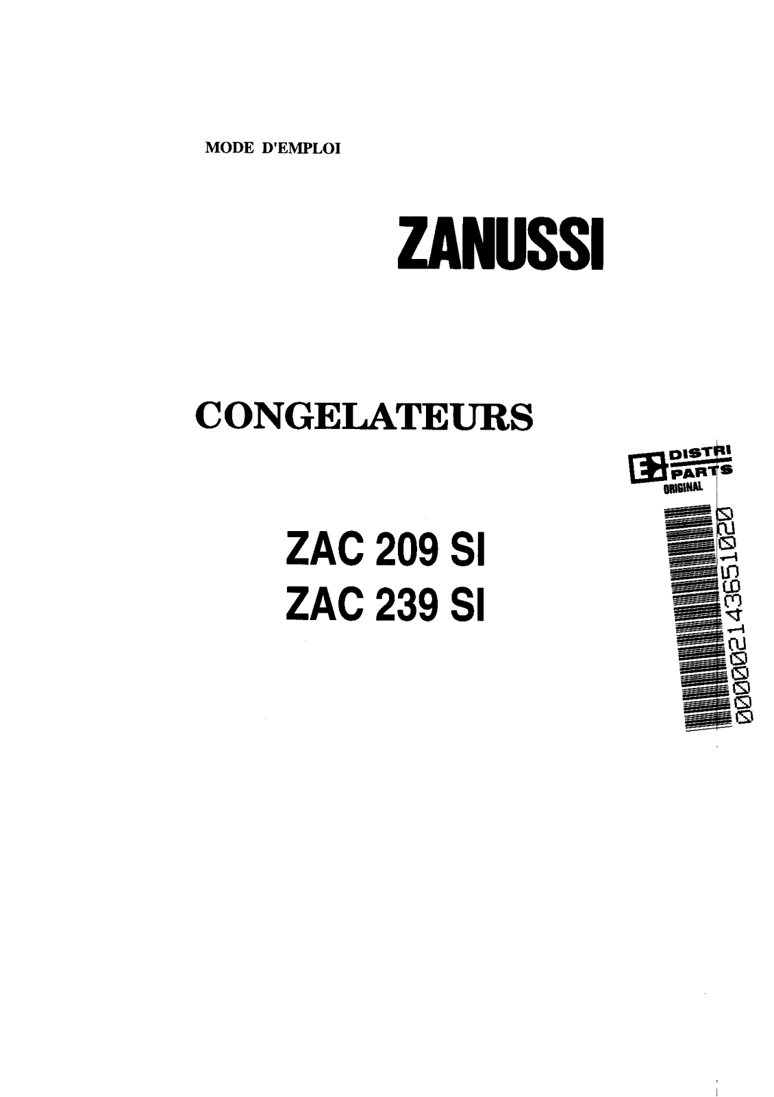 Zanussi ZAC209SI User Manual