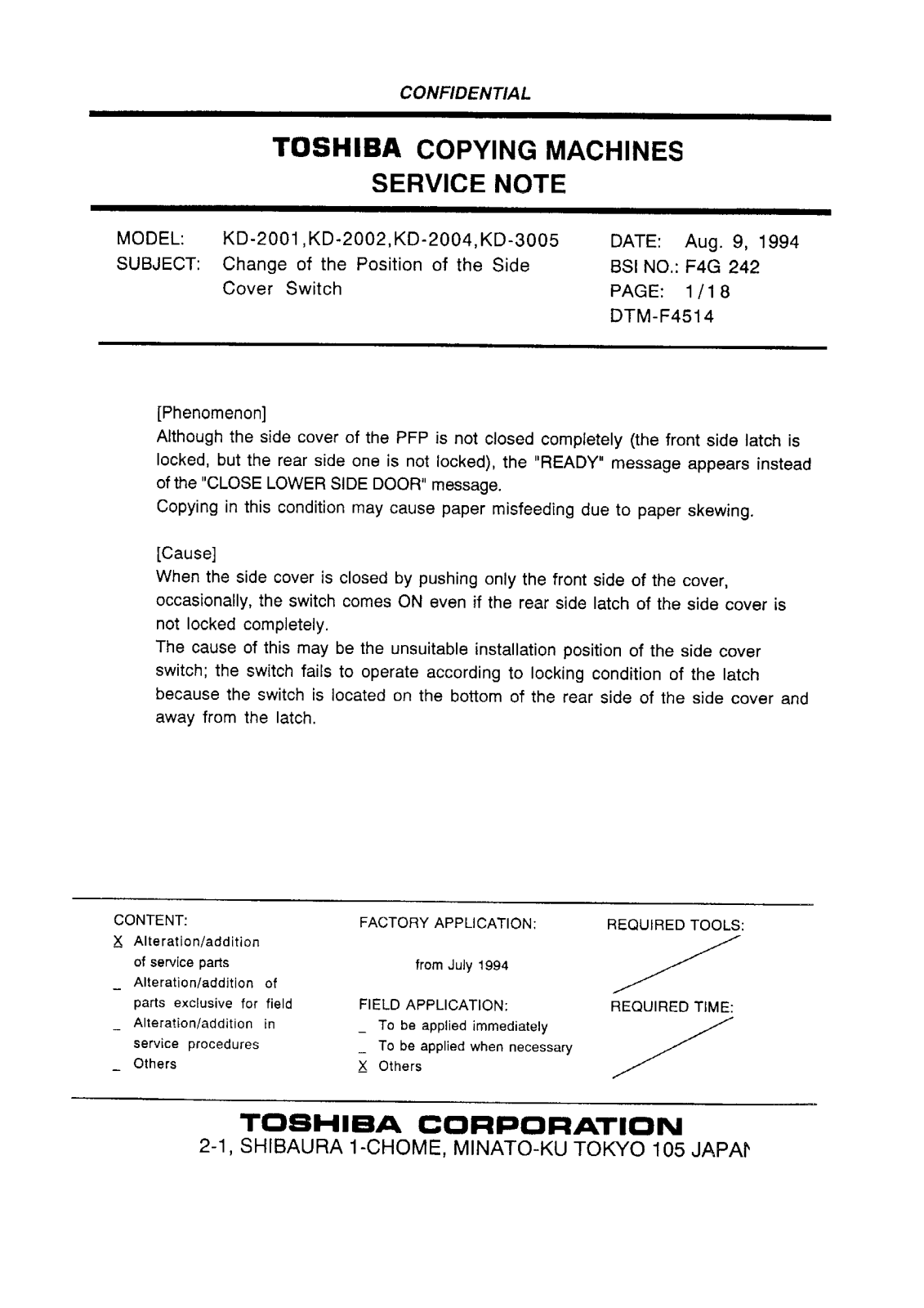 Toshiba f4g242 Service Note