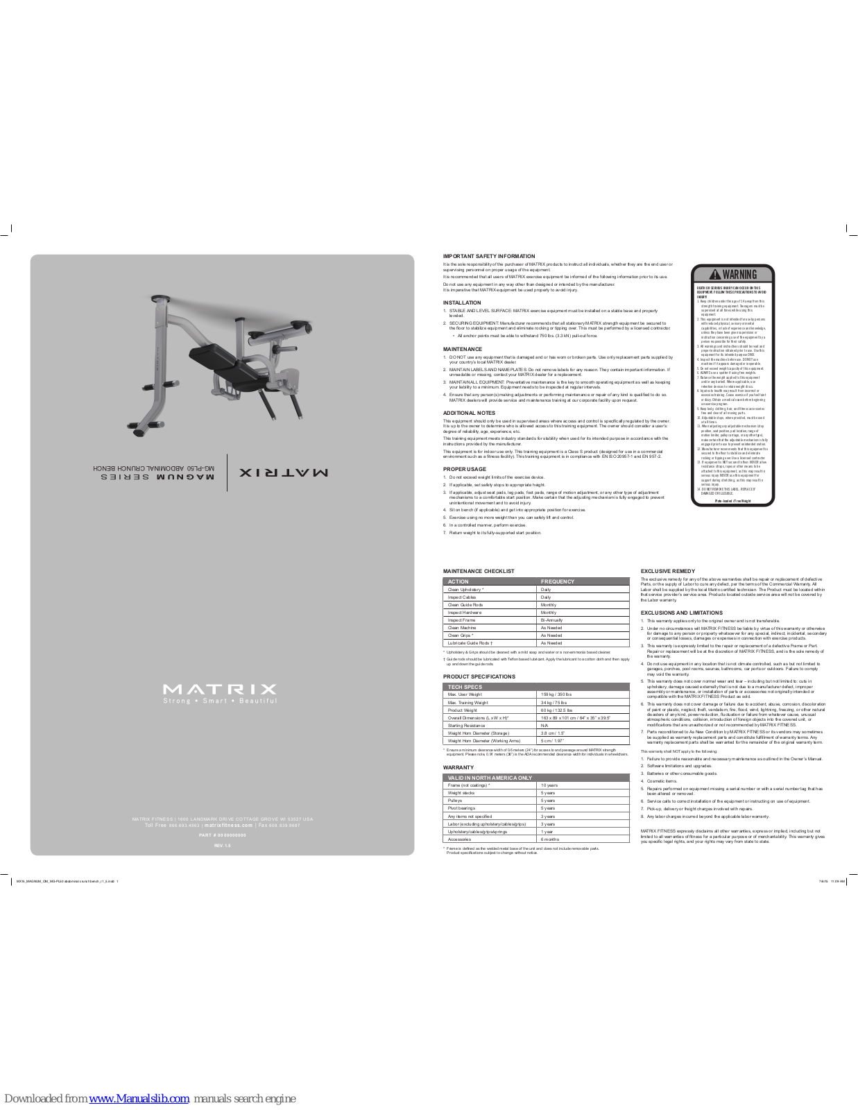 Matrix MAGNUM, MG-PL50 Owner's Manual