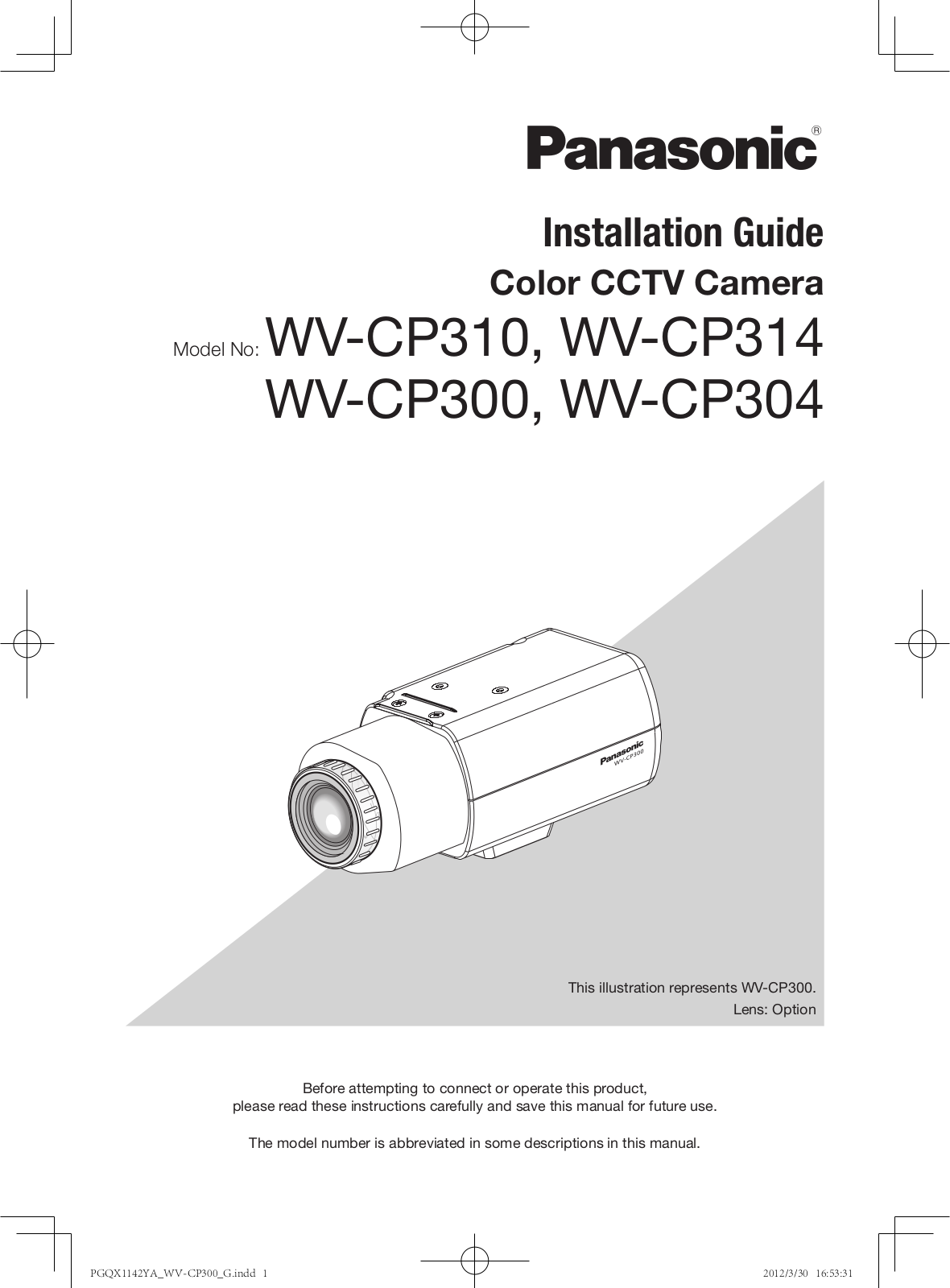 Panasonic WV-CP310, WV-CP300 Installation Guide