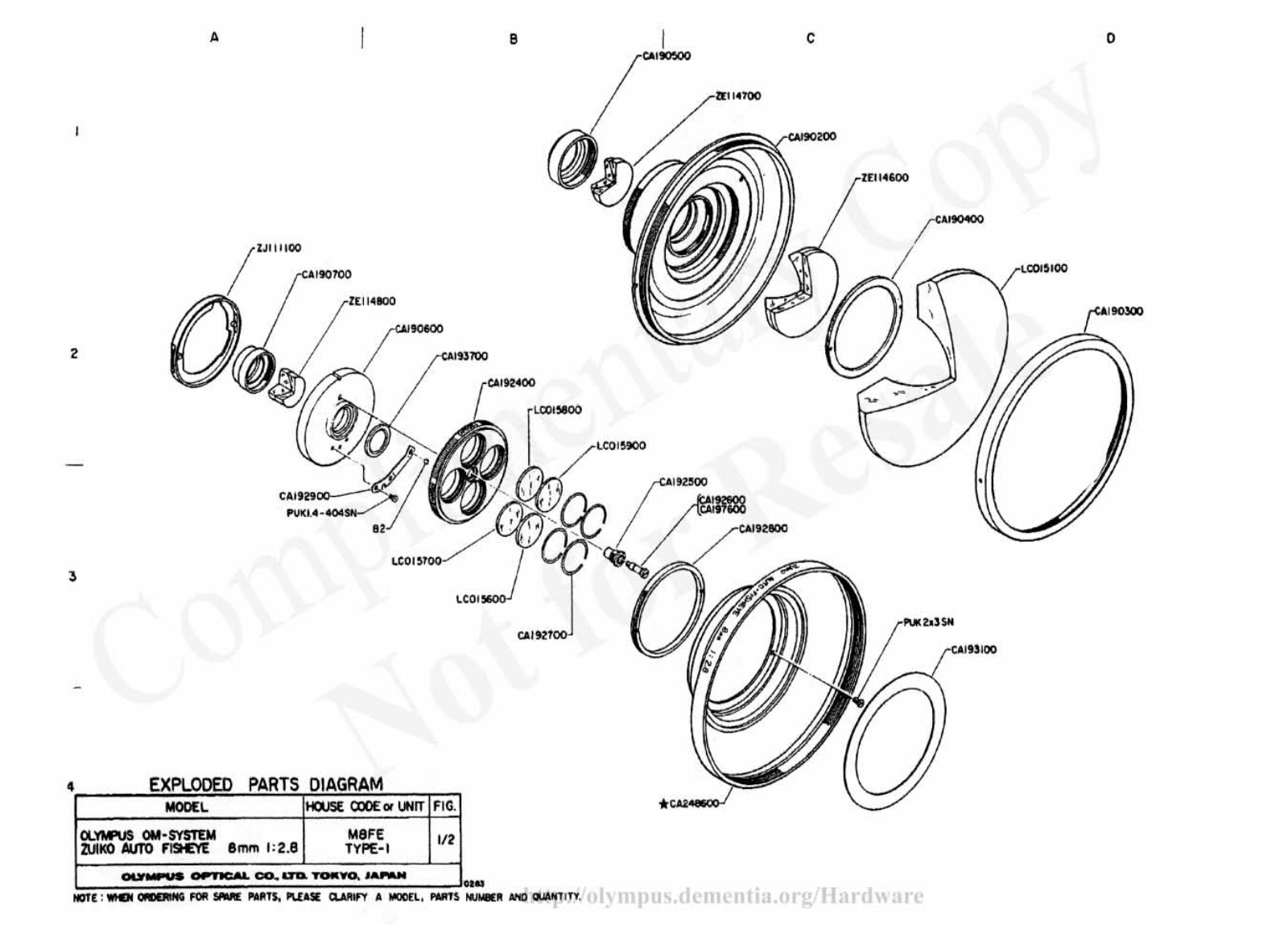 OLYMPUS 8mm f2.8 Service Manual