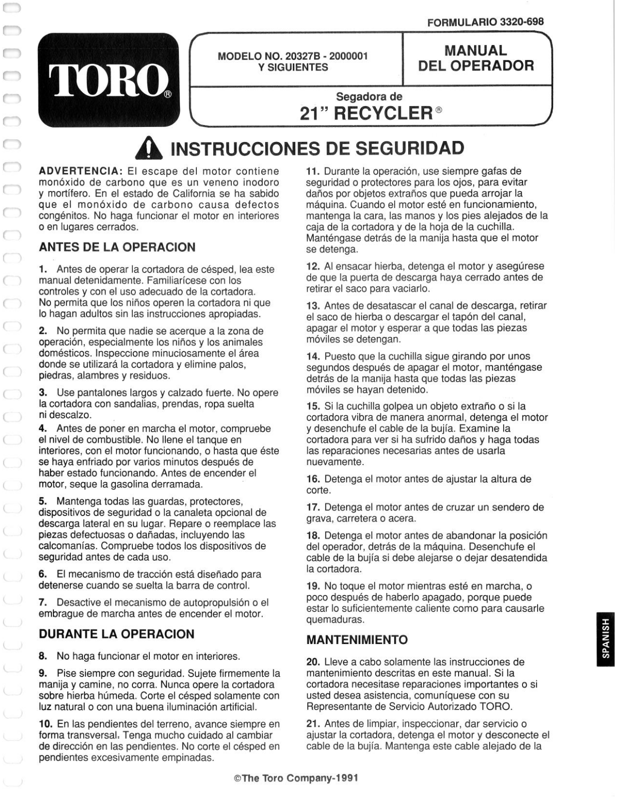 Toro 20327B Operator's Manual