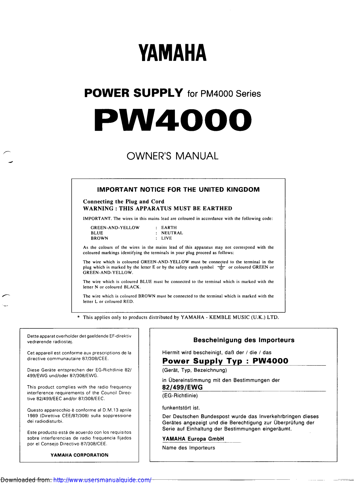 Yamaha Audio PW4000 User Manual