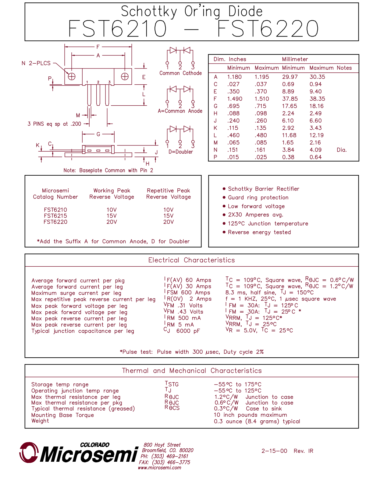 Microsemi Corporation FST6220, FST6215, FST6210 Datasheet