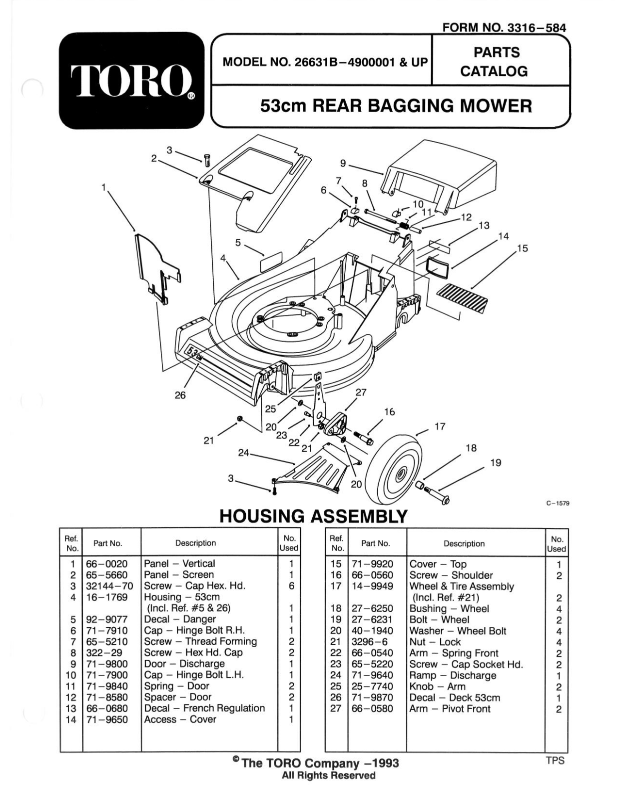 Toro 26631B Parts Catalogue