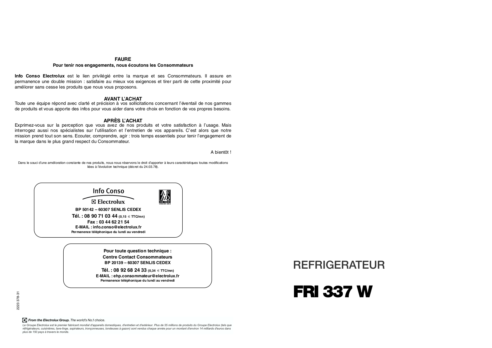 FAURE FRI 337 User Manual