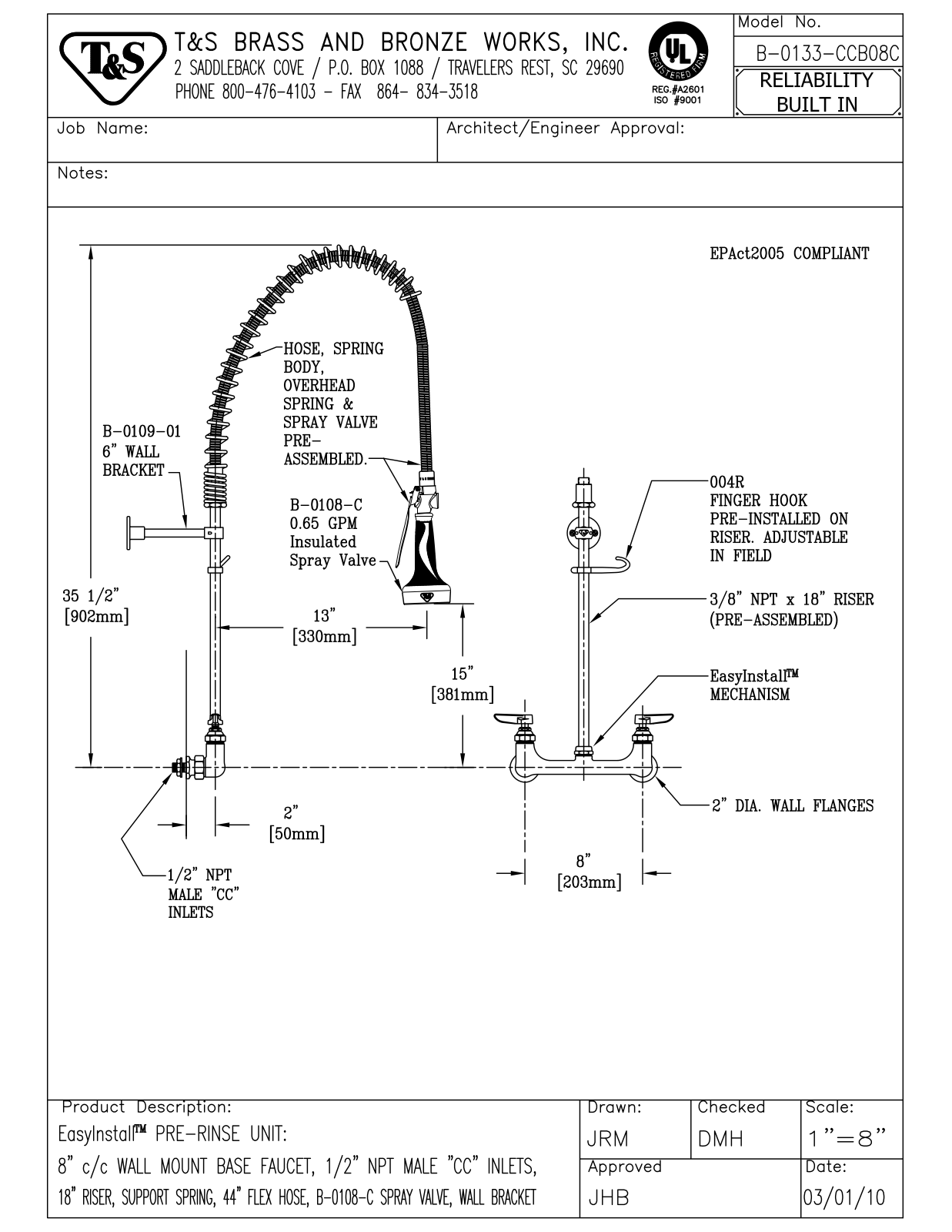 T & S Brass & Bronze Works B-0133-CCB08C General Manual