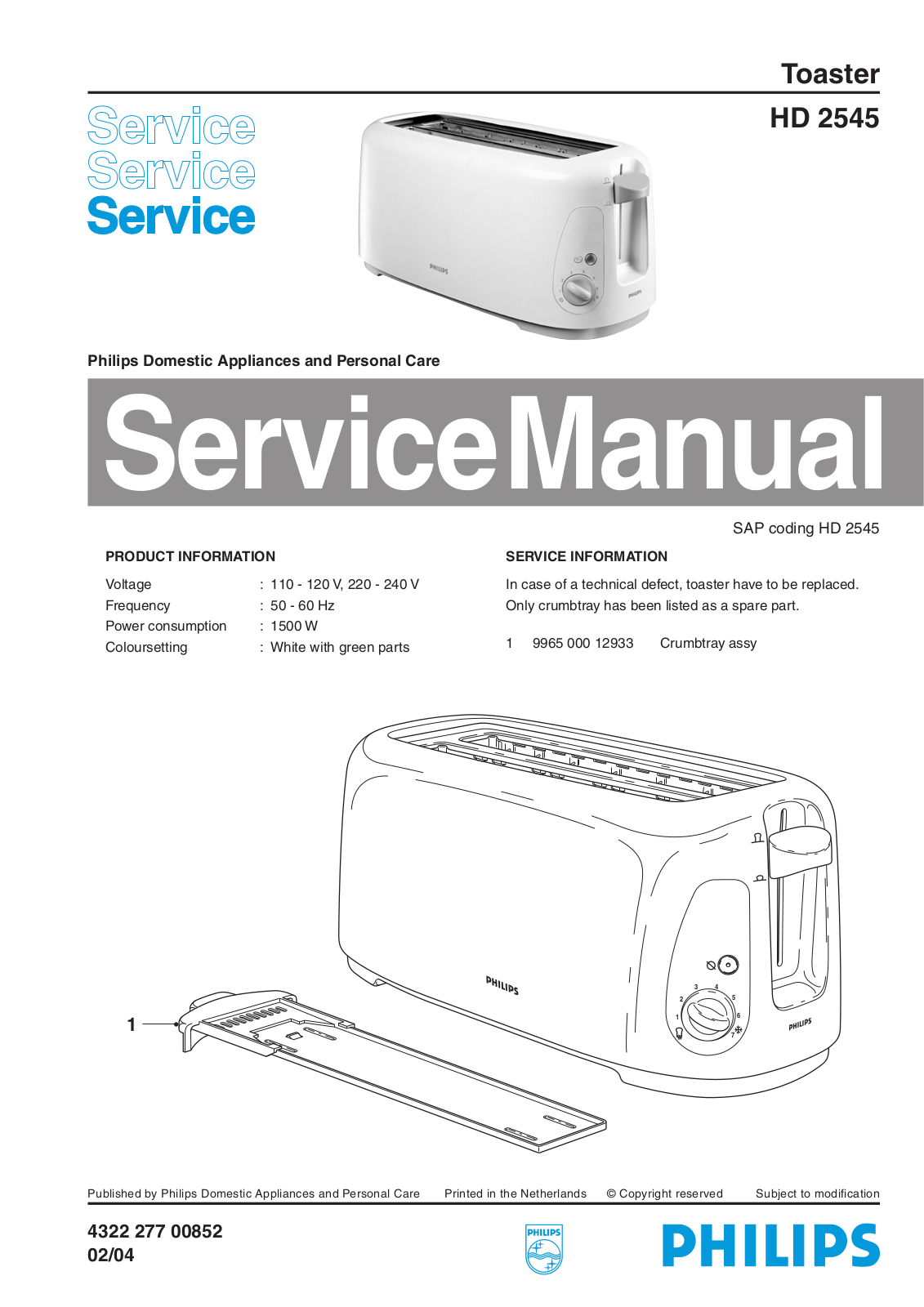 Philips HD 2545 Service Manual