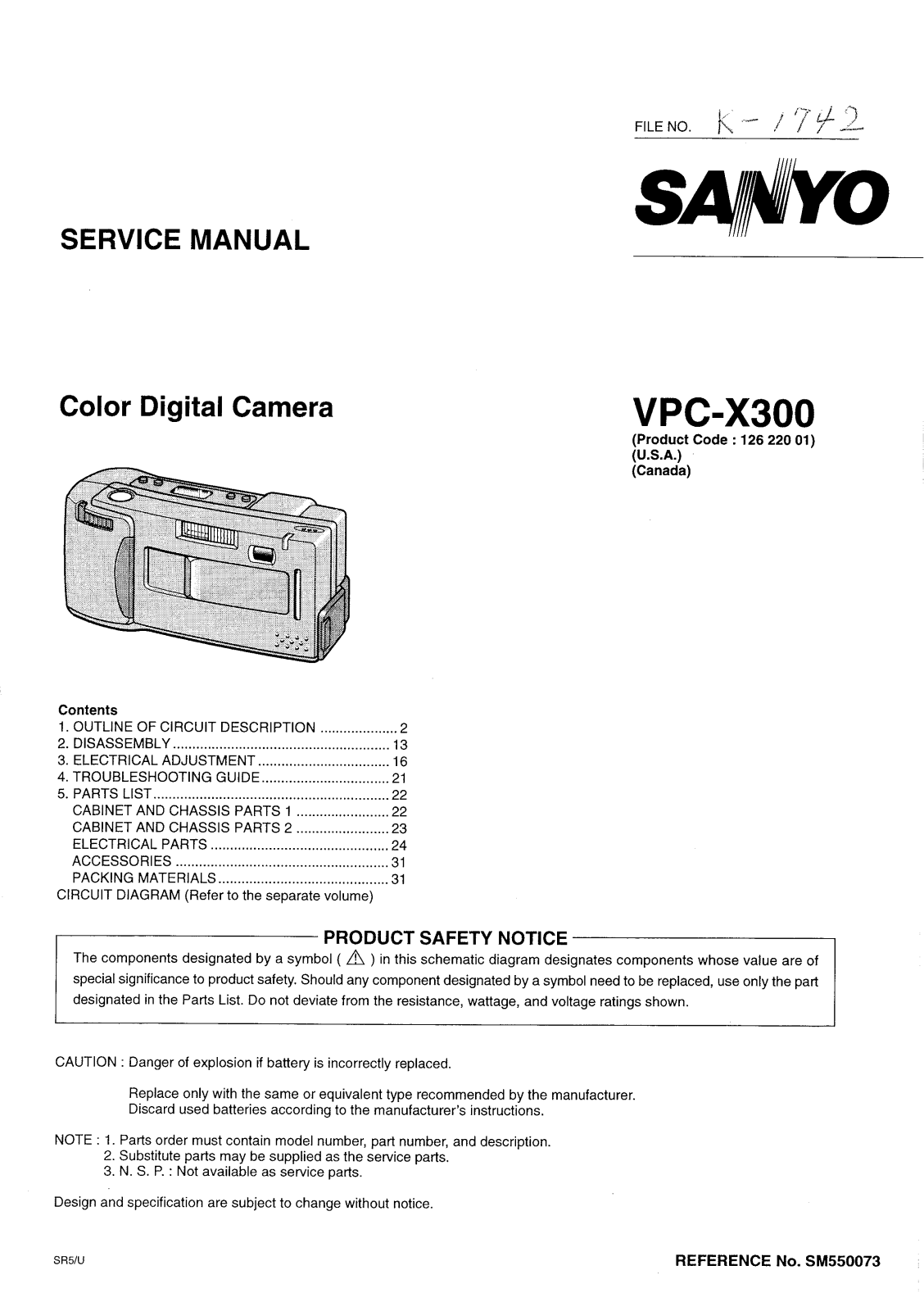 SANYO VPC-X300 CIRCUIT DESCRIPTION