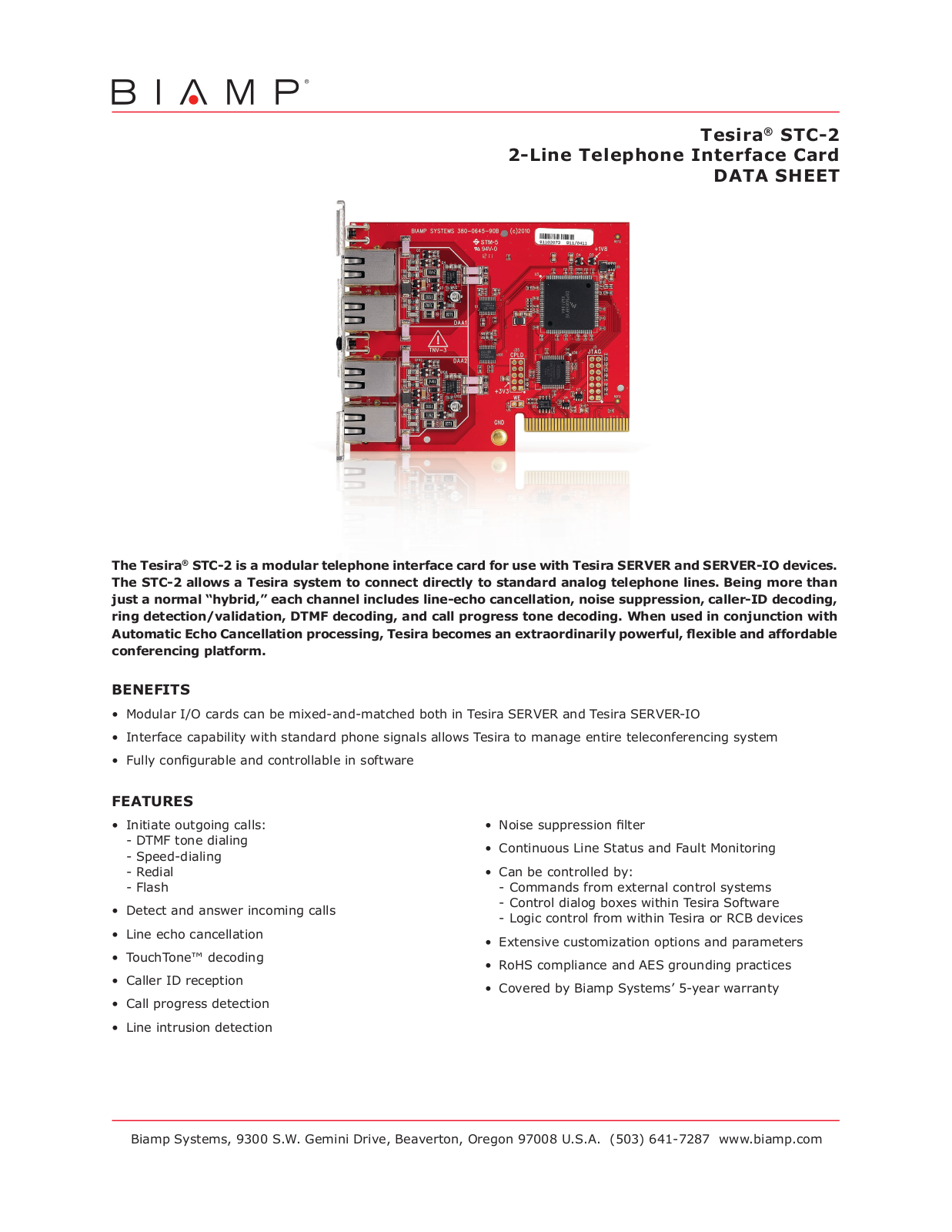 Biamp TESIRA TC-2 DATASHEET