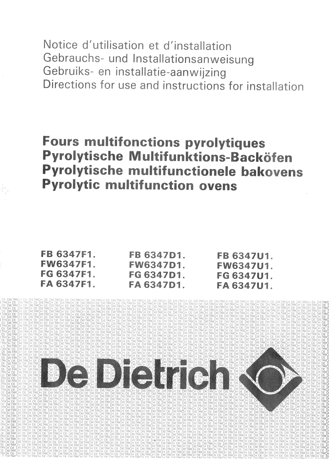 De dietrich FA6347F1, FB6347F1, FW6347F1, FG6347F1 User Manual