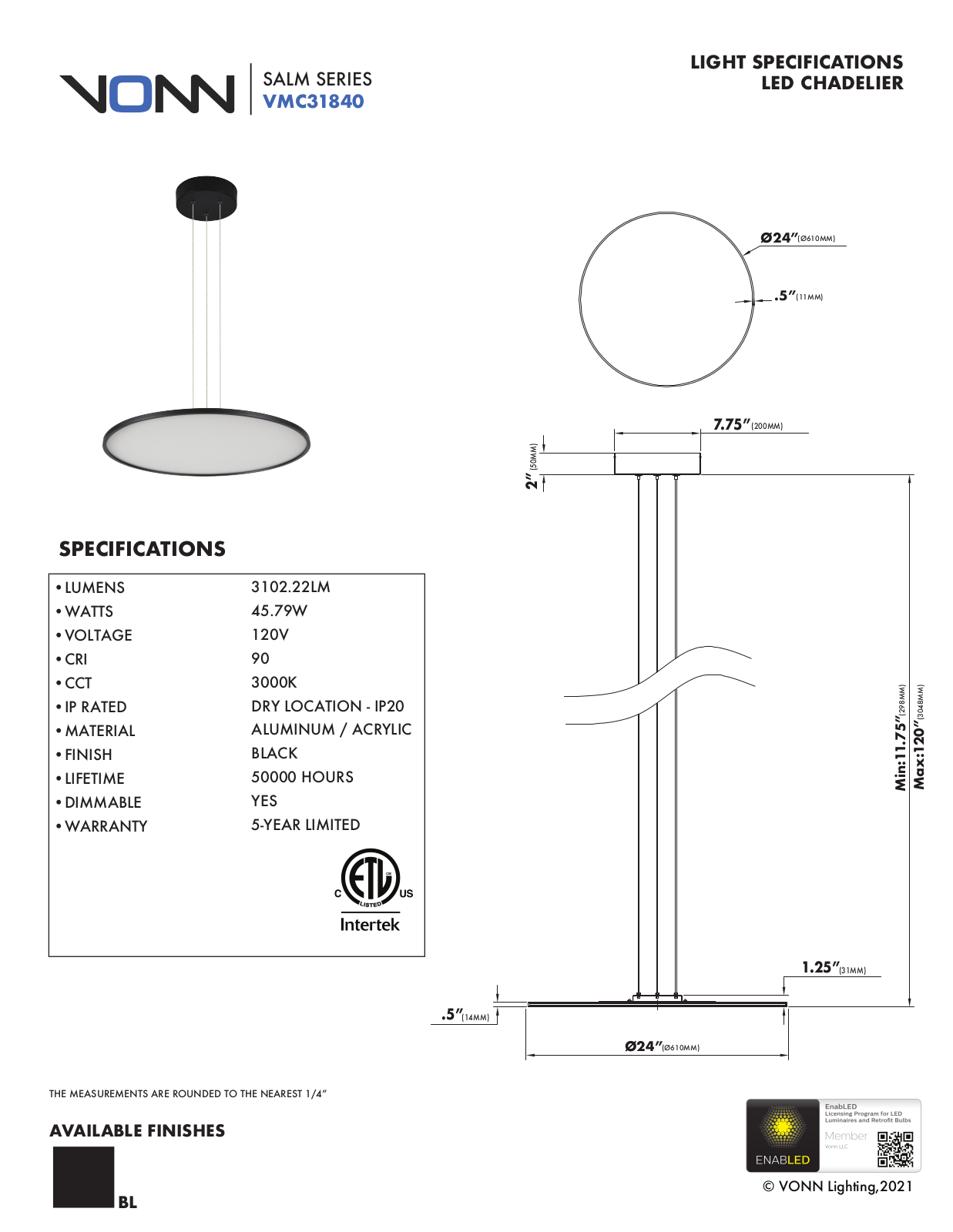 VONN Lighting UCZY1139 Specifications - ManualMachine.com