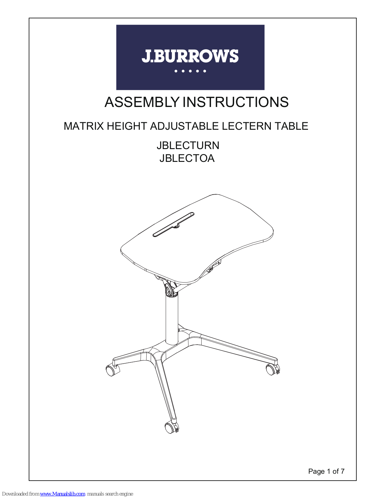 J.Burrows JBLECTURN, JBLECTOA Assembly Instructions Manual