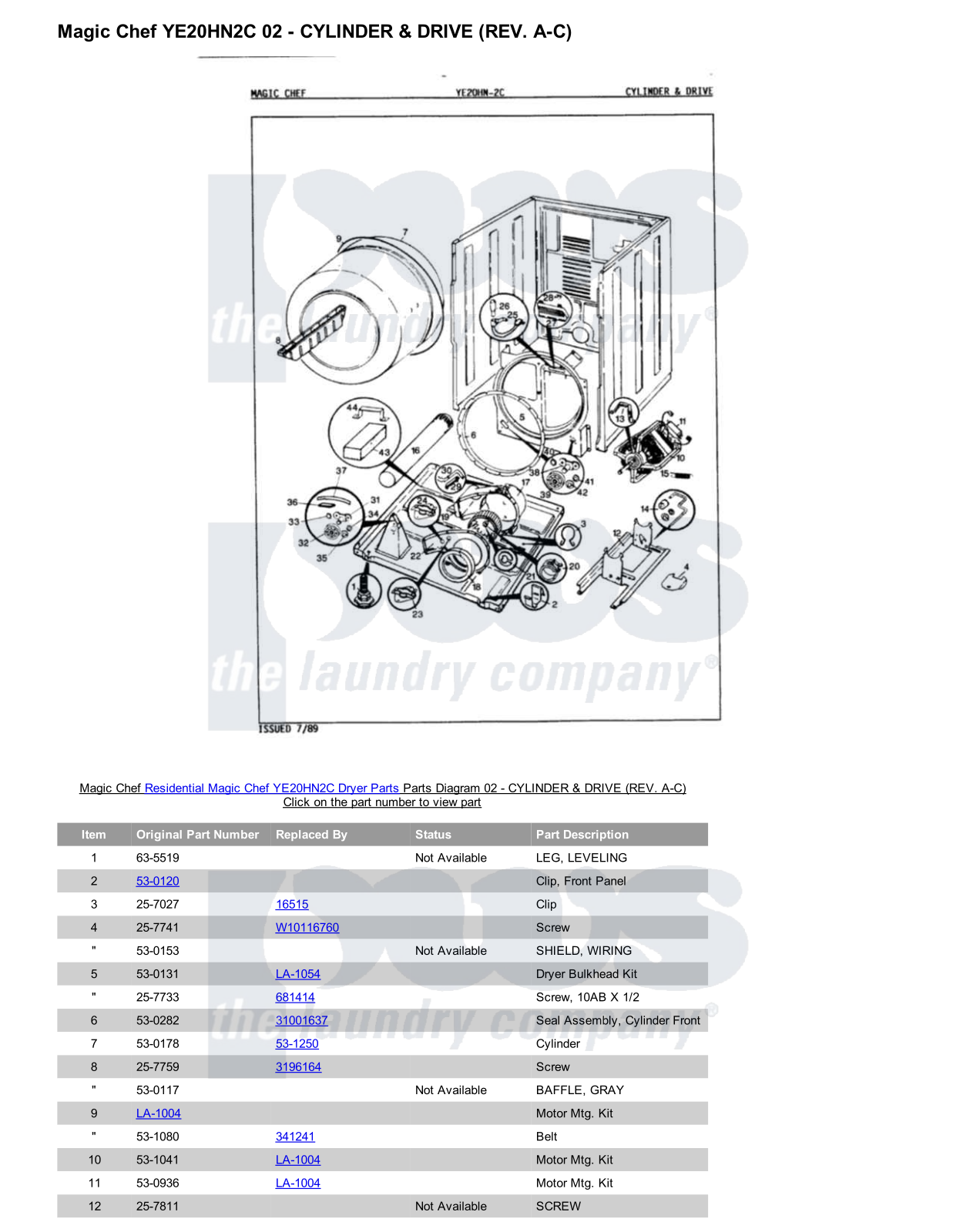 Magic Chef YE20HN2C Parts Diagram