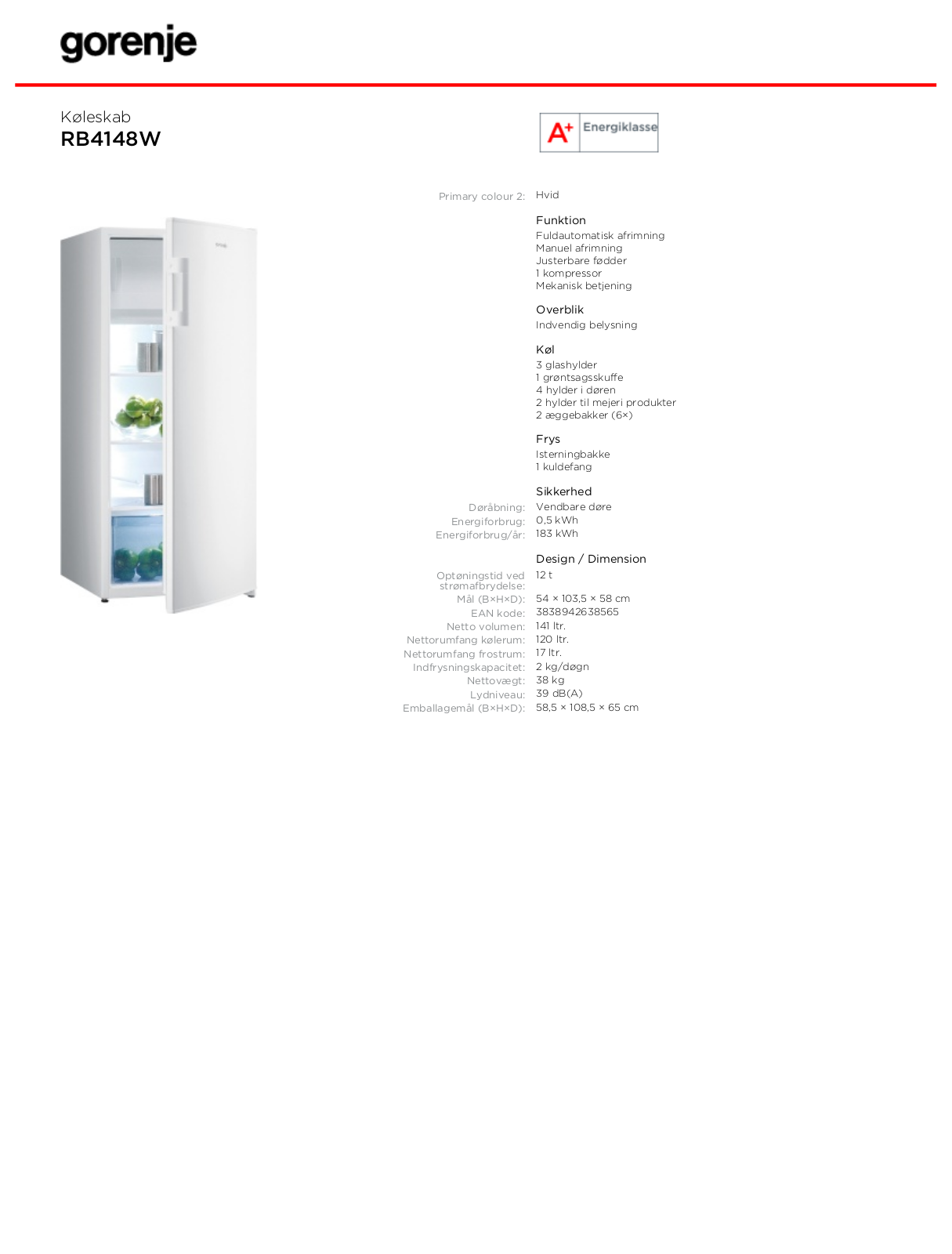 Gorenje RB4148W BROCHURE