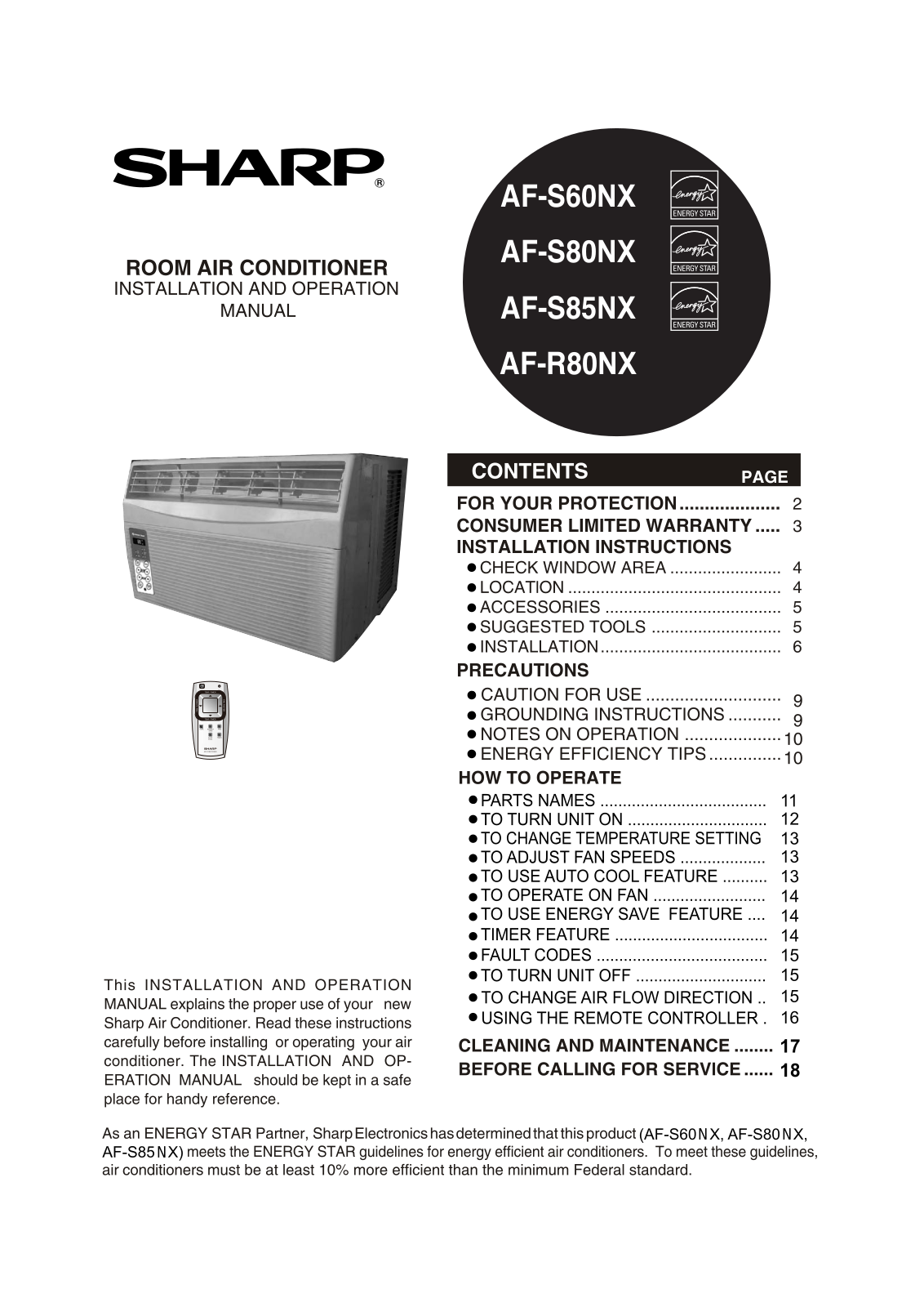 Sharp AF-S80NX, AF-S60NX, AF-R80NX User Manual