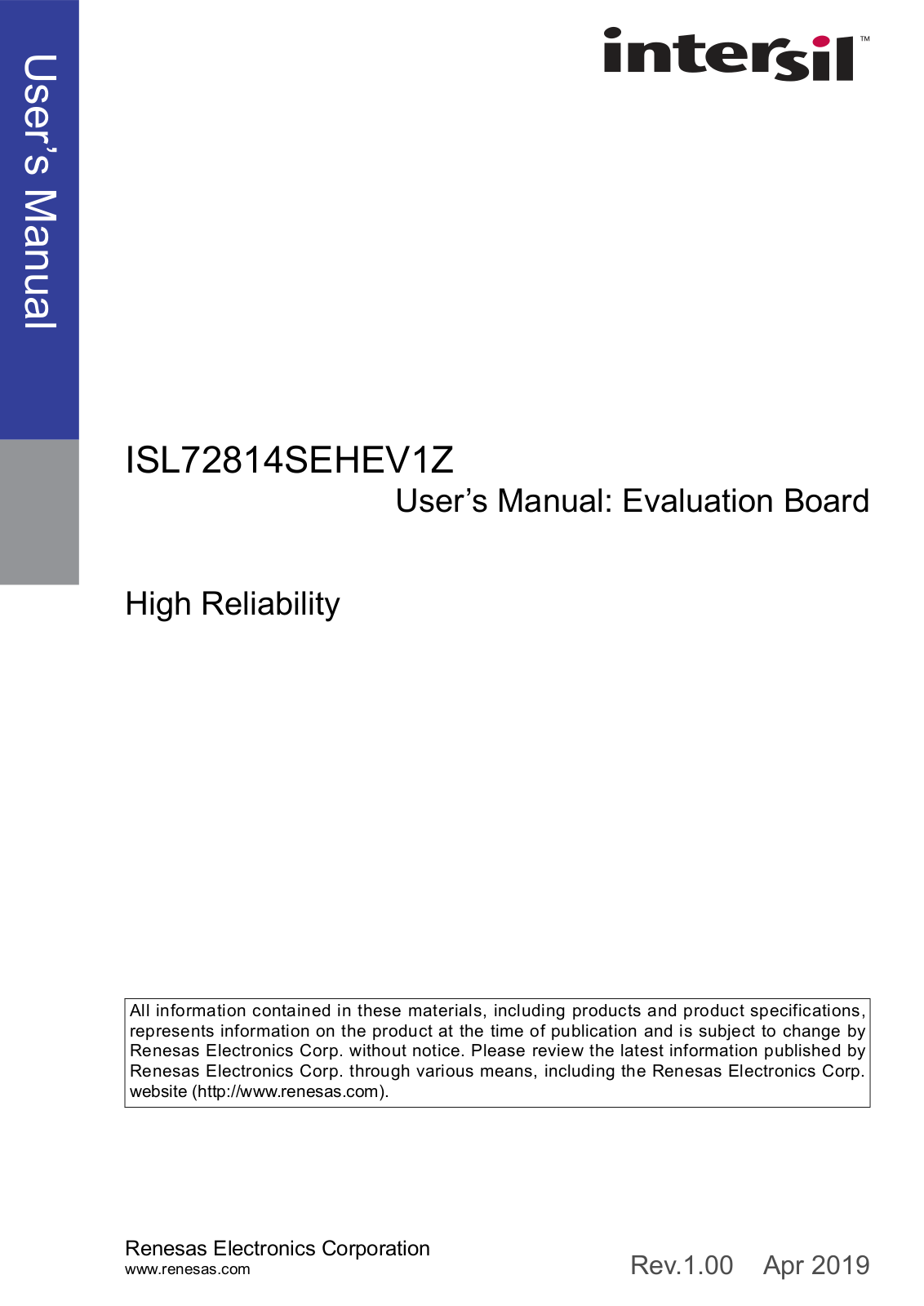 Renesas ISL72814SEHEV1Z User Manual